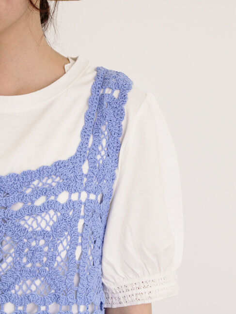 Samansa Mos2「【汗染み防止】袖口レースパフスリーブTシャツ」|Tシャツ・カットソー|