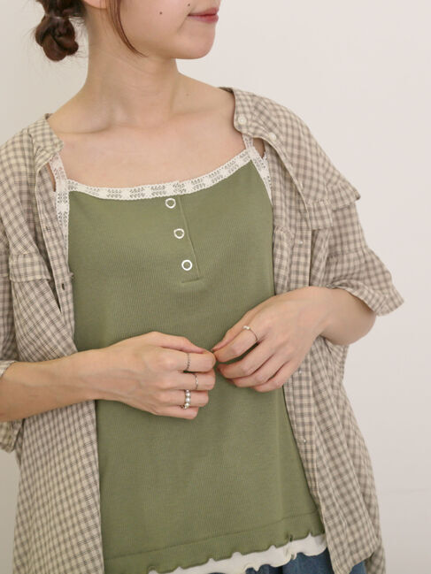 Samansa Mos2「裾レイヤード風レースキャミ」|キャミソール|カーキ