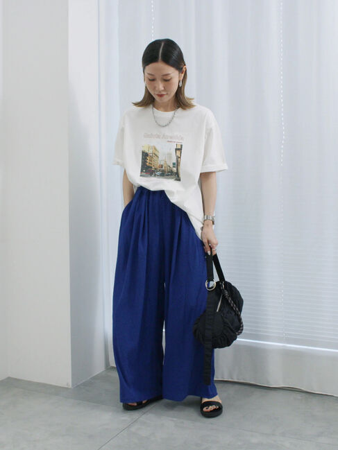 Samansa Mos2 blue「楊柳ハイウエストパンツ」|その他|