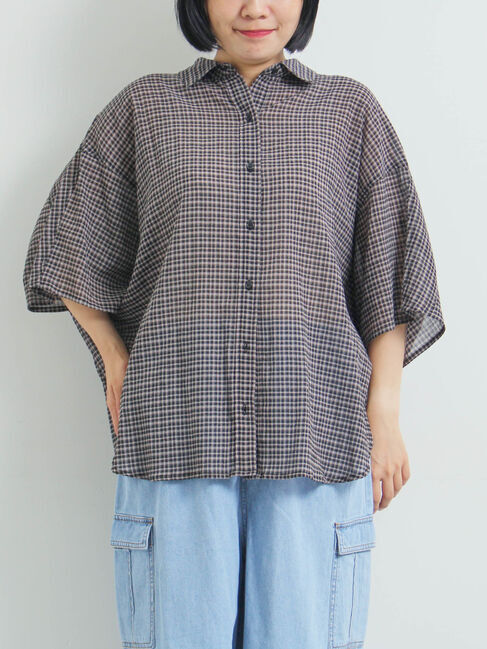SM2「コットンボイルシアードルマンスリーブチェックシャツ」|シャツ・ブラウス|ブラック