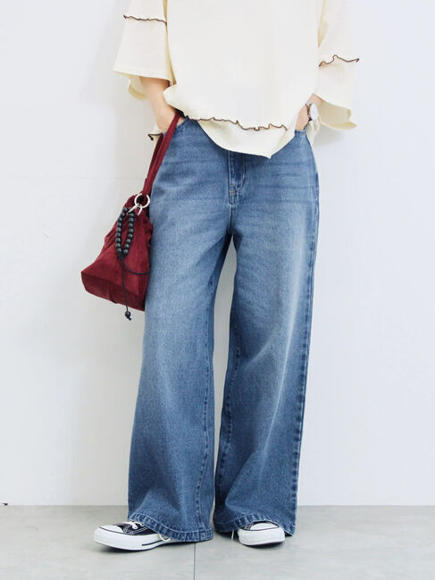 Samansa Mos2 blue「【ECO DENIM 】 ワイドストレートパンツ」|その他|ブルー
