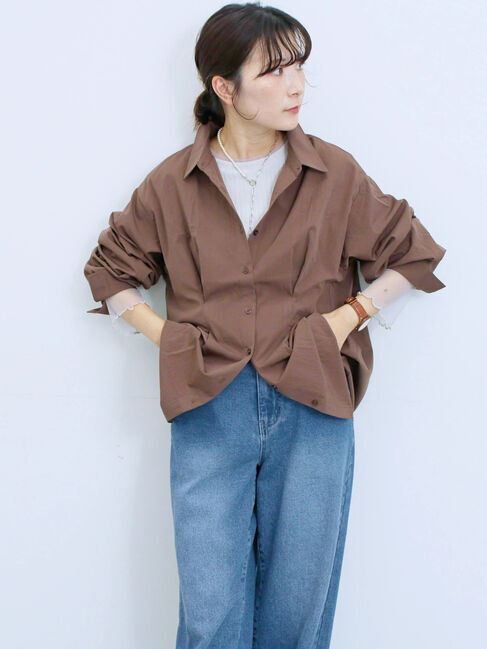 Samansa Mos2 blue「◎マットサテンタックシャツ」|シャツ・ブラウス|