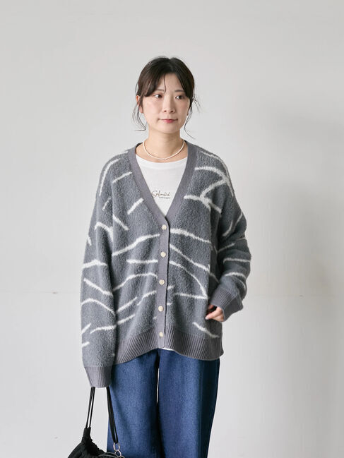 Samansa Mos2 blue「◎ニュアンス柄ニットCD」|カーディガン|