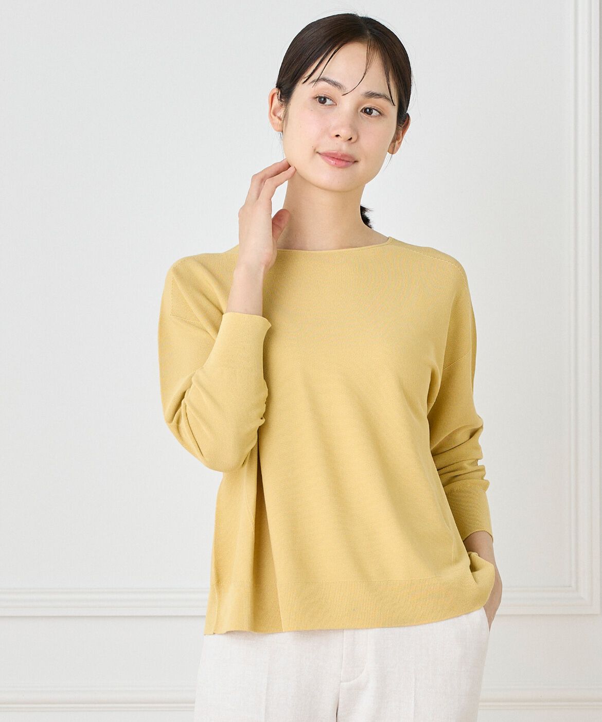 7-IDconcept.「《大きいサイズ》 ホールガーメントボートネックニット《Cuoo PLUS》」|ニット・セーター|カラシ2