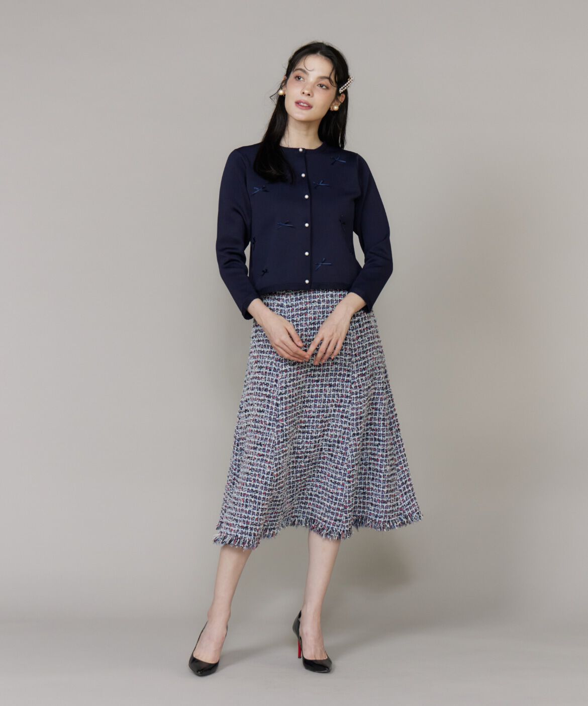 Maglie le cassetto「《大きいサイズ》サテンリボンニットジャケット」|その他|