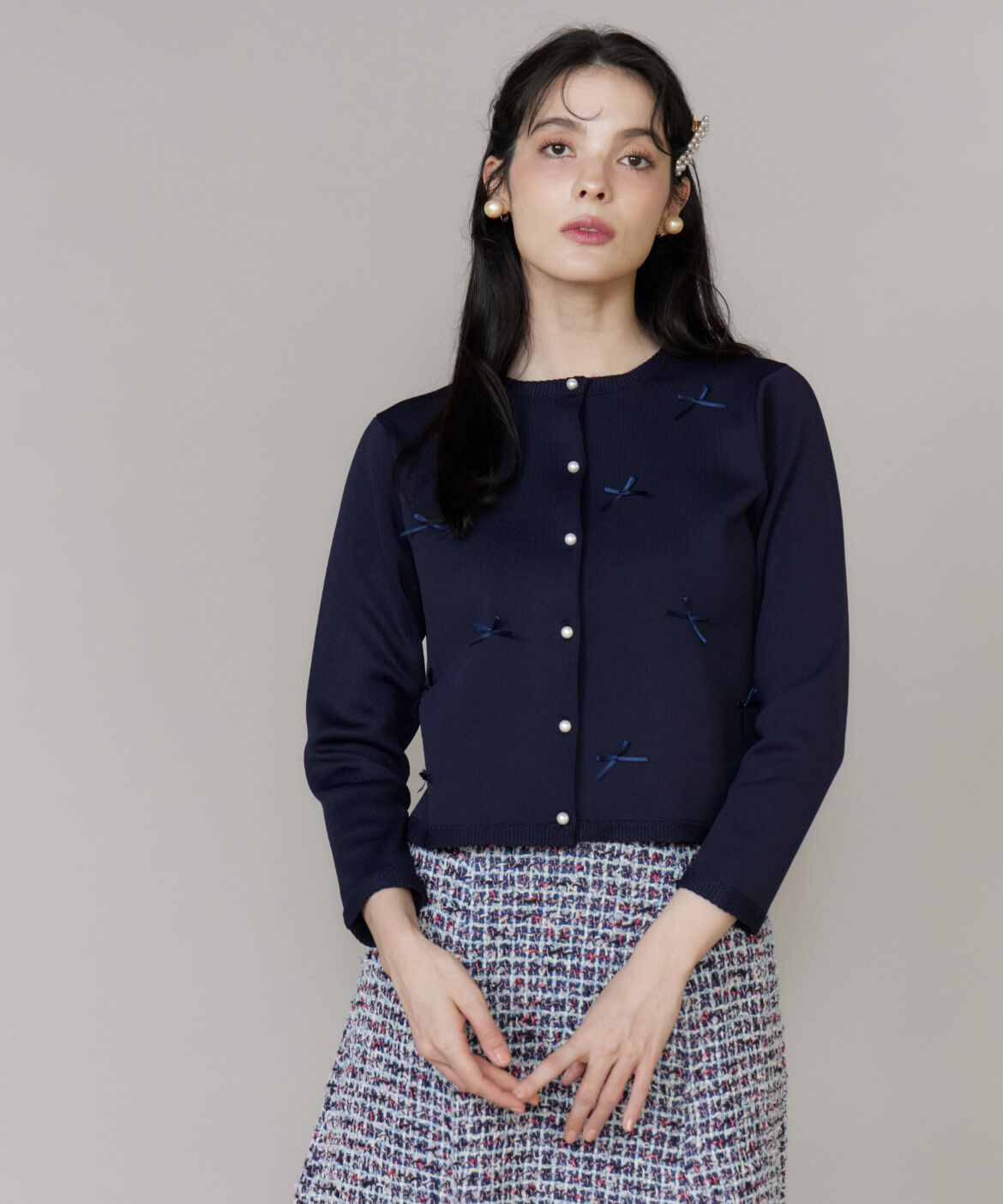 Maglie le cassetto「《大きいサイズ》サテンリボンニットジャケット」|その他|