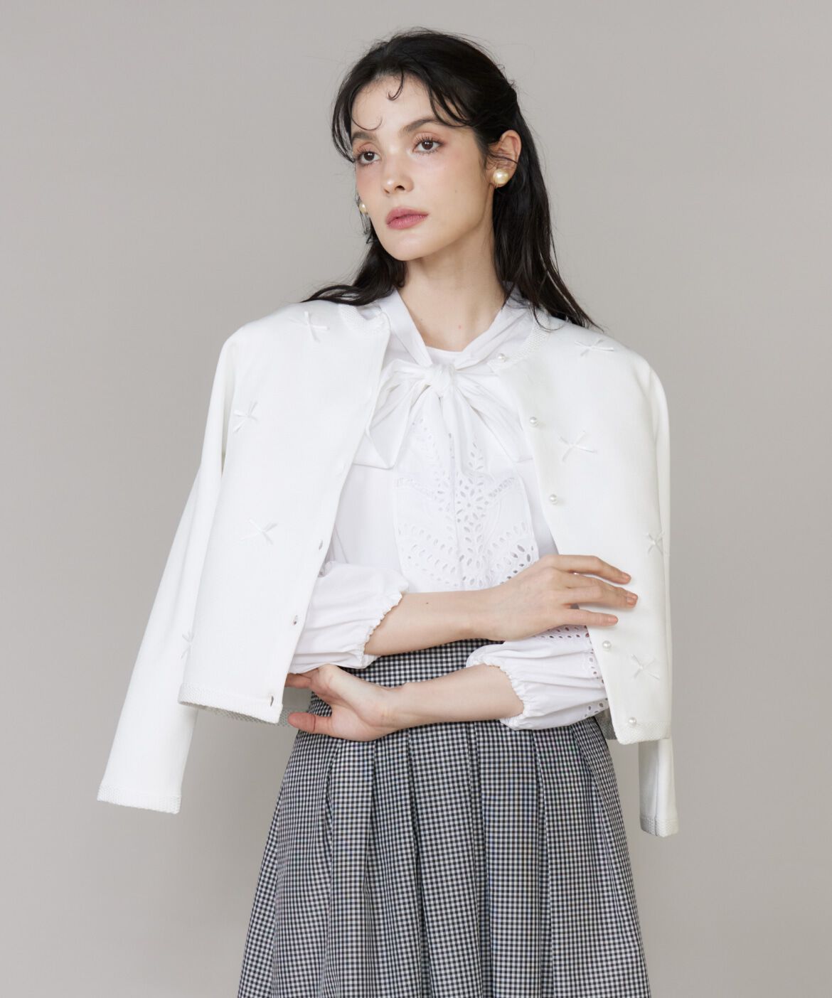 Maglie le cassetto「《大きいサイズ》サテンリボンニットジャケット」|その他|