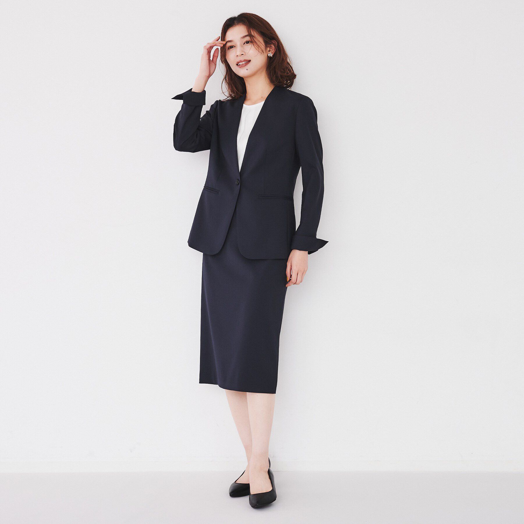 UNTITLED「【洗える通勤スーツ】レジェールギャバ　ストレッチカラーレスジャケット」|ノーカラージャケット|