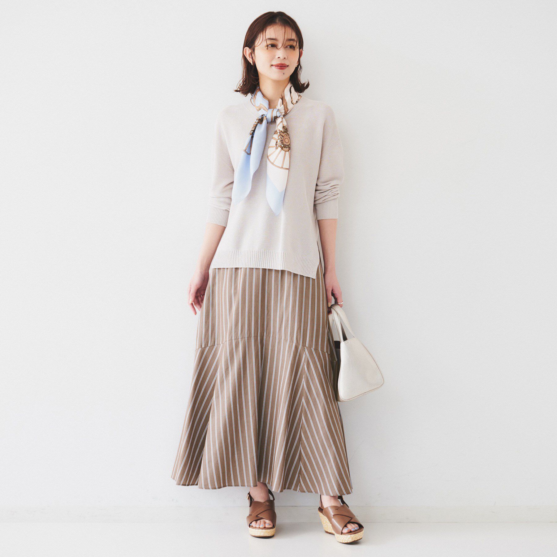 UNTITLED「【後ろウエストゴム/マーメイド】ストライプフレアスカート」|スカート|