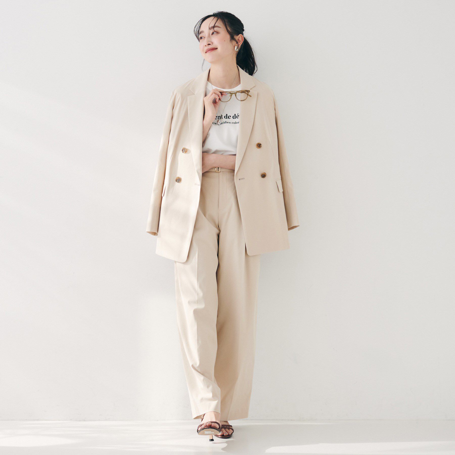 UNTITLED「【セットアップ可能／オンオフ】ラミー混 タックワイドパンツ」|その他|