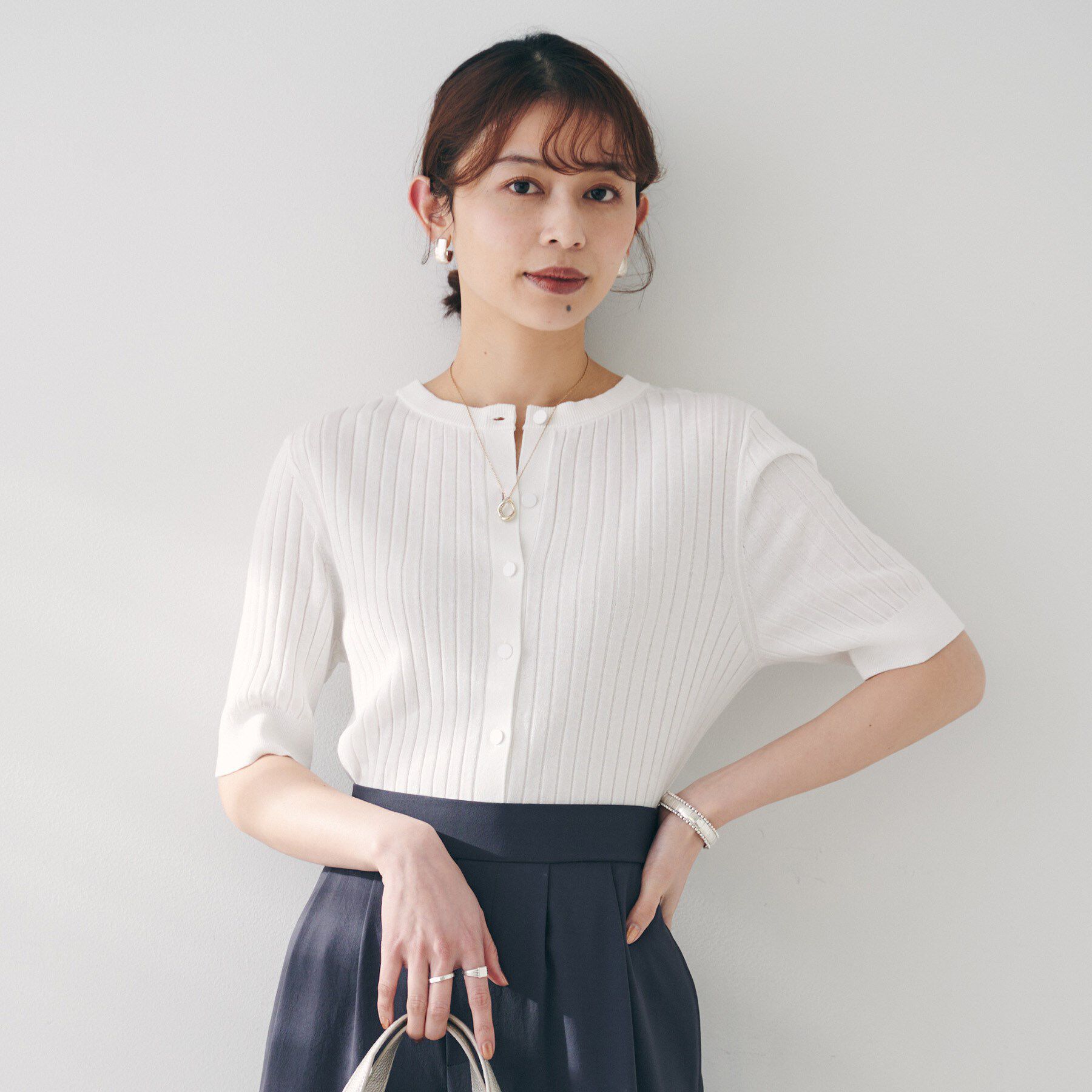 UNTITLED「【五分袖/タイト】コットンリネン2WAYニット」|ニット・セーター|