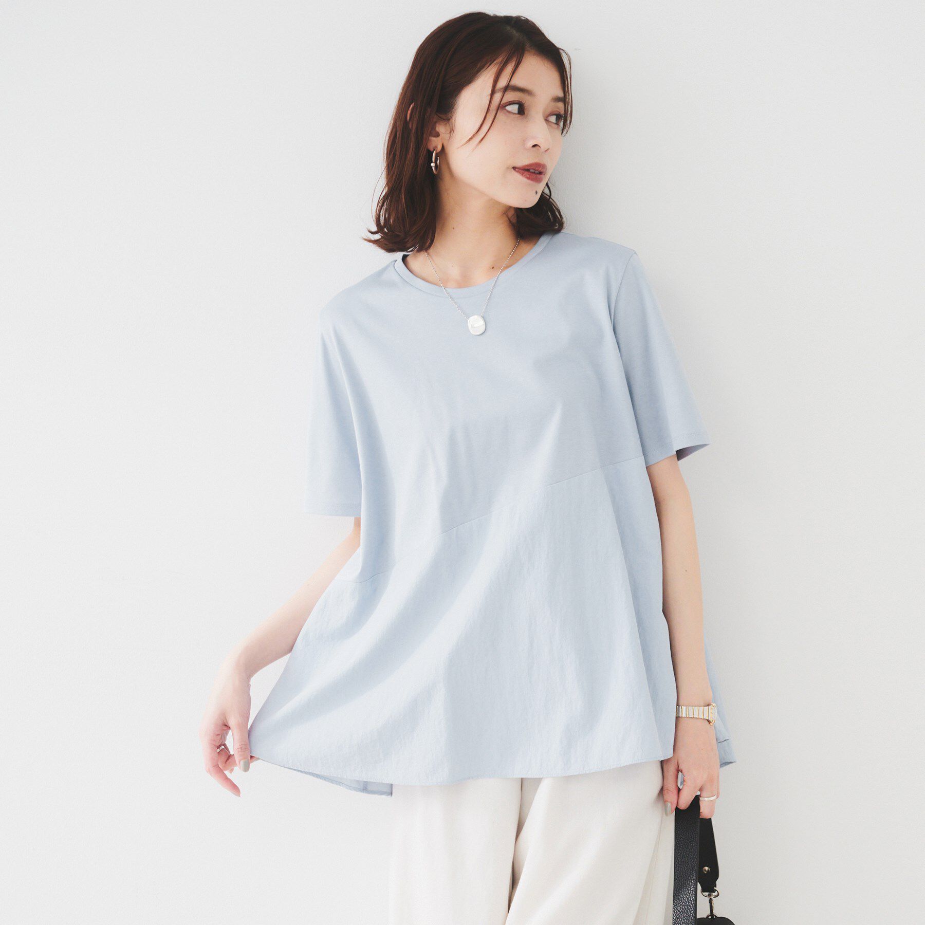UNTITLED「【UVカット/接触冷感/Tシャツ】異素材ドッキングペプラム」|Tシャツ・カットソー|サックスブルー(09