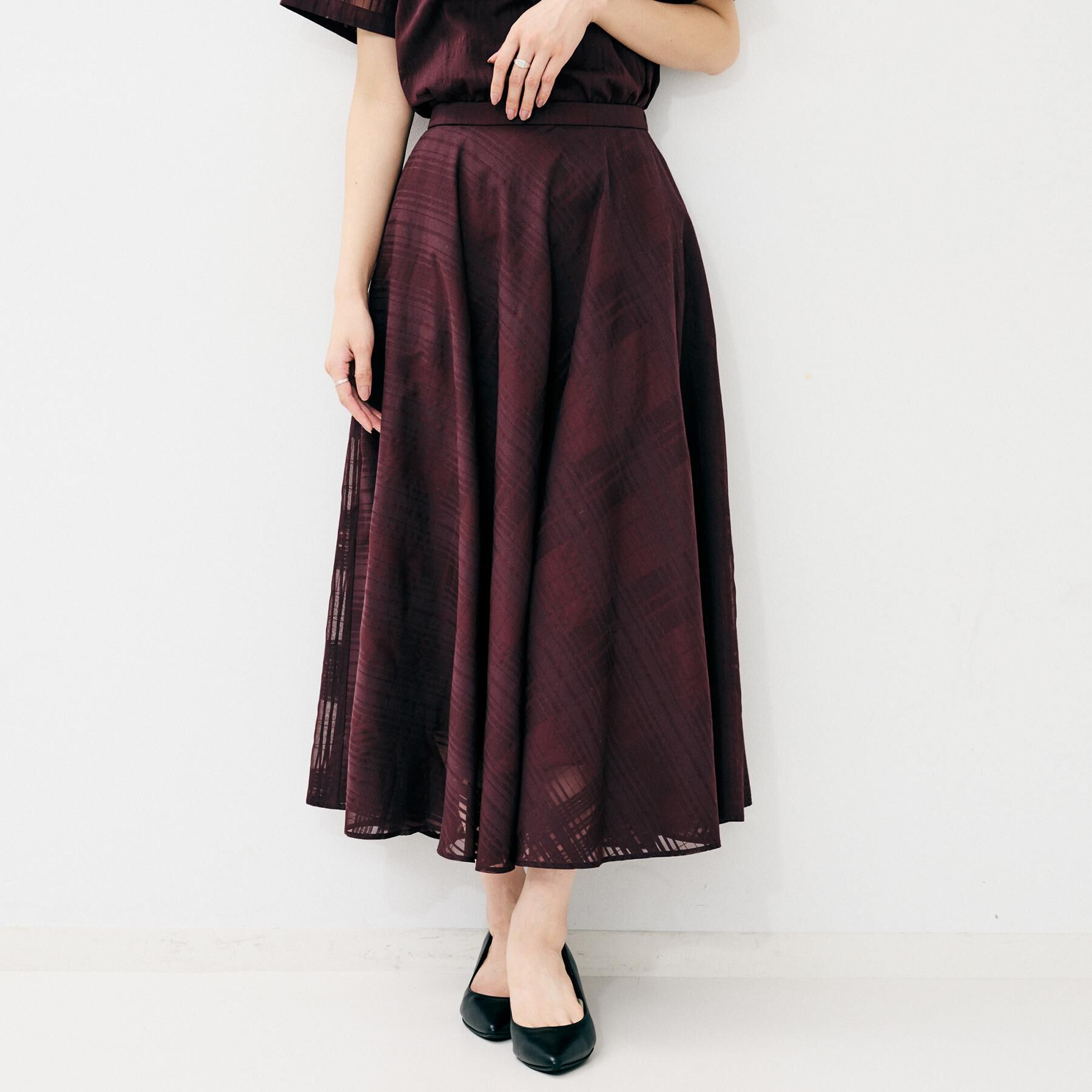 UNTITLED「【セットアップ可/後ろウエストゴム】シアーチェックスカート」|スカート|