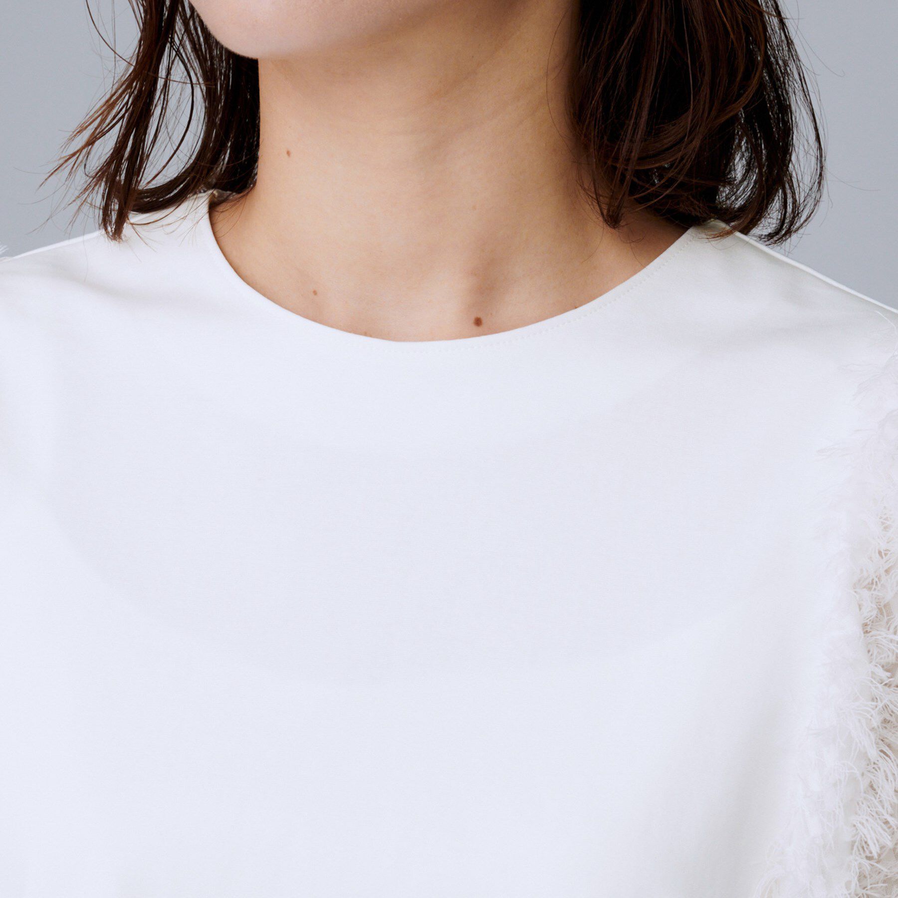 UNTITLED「【丸首/Tシャツ風/短丈】シャギースリーブ ポンチカットソー」|Tシャツ・カットソー|