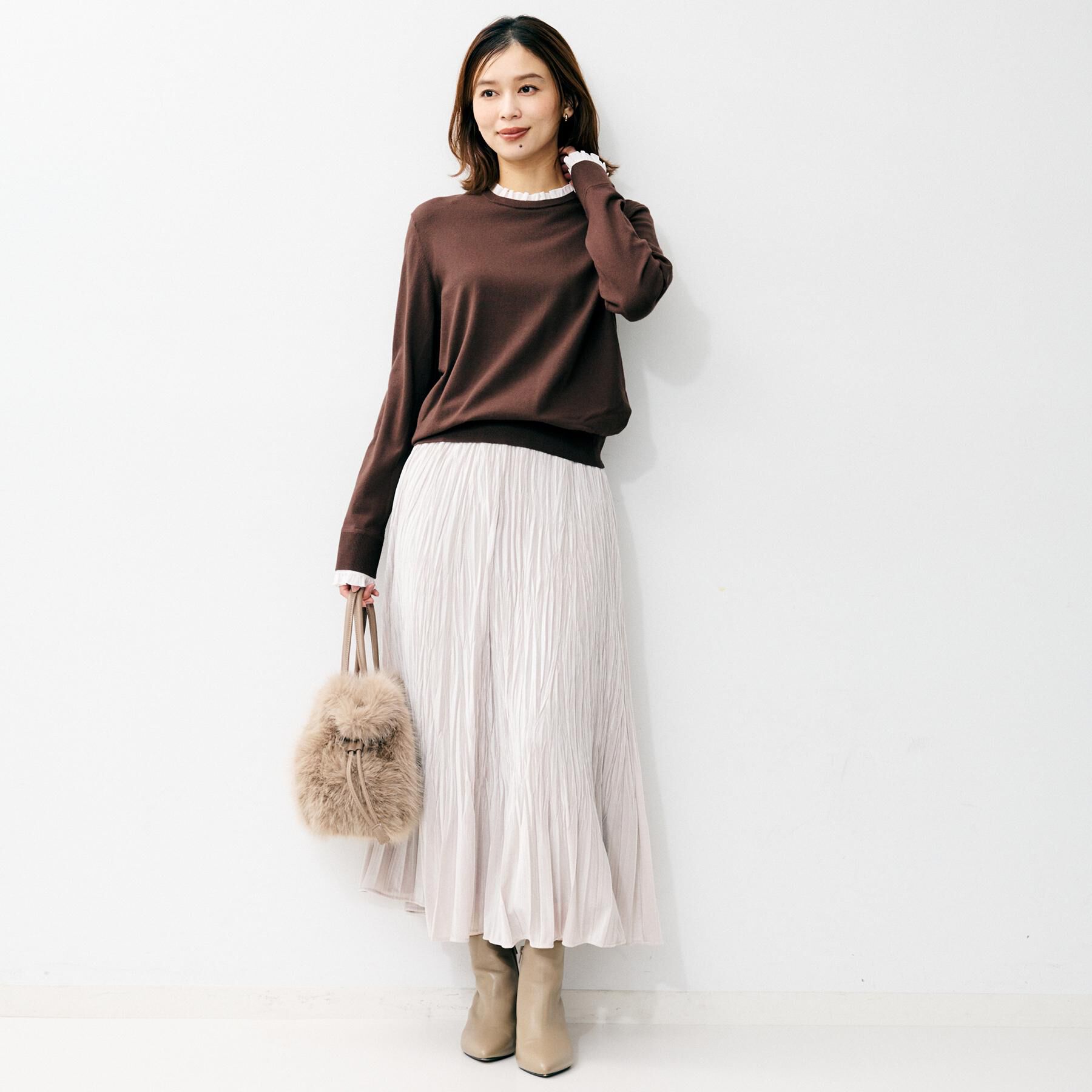 UNTITLED「【フリル取り外し可/きれいめエレガント】フリルシャツレイヤード風ニット」|ニット・セーター|