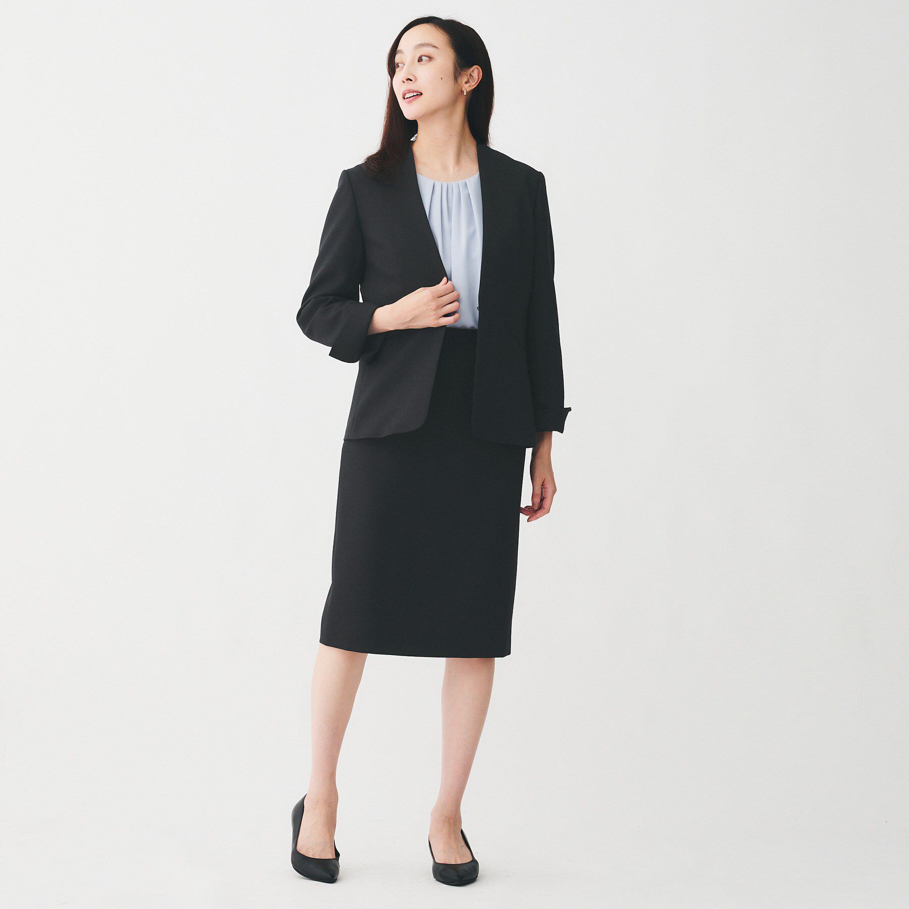 UNTITLED「【洗える/お仕事スーツ】ドライメランジ カラーレスジャケット」|ノーカラージャケット|