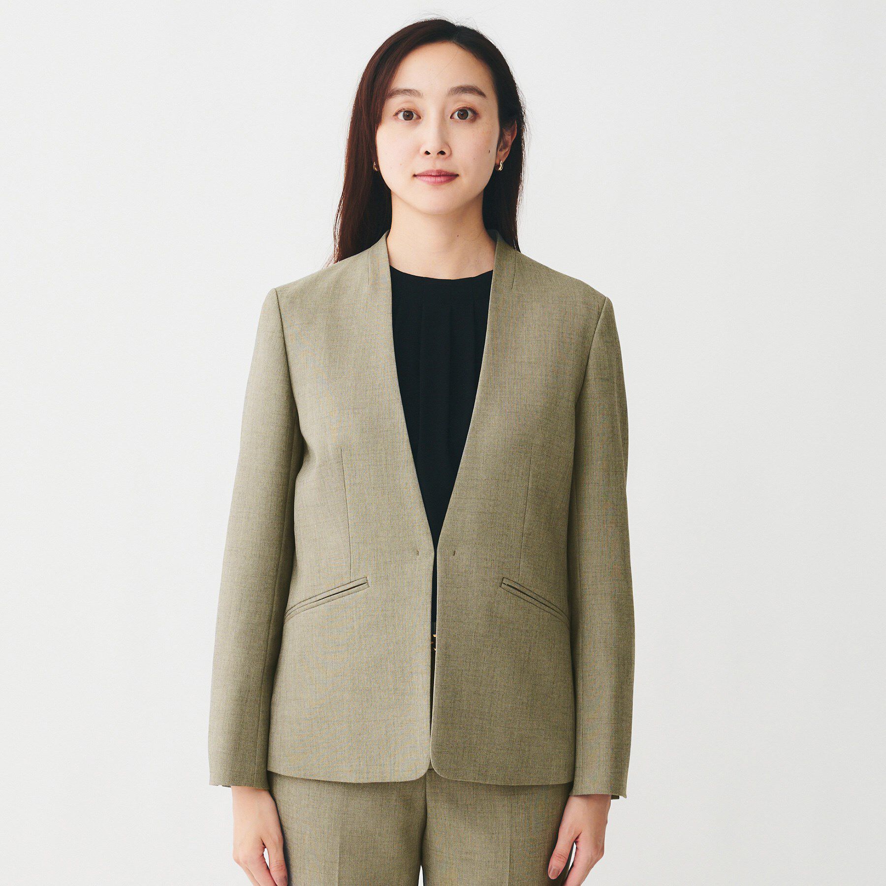 UNTITLED「【洗える/お仕事スーツ】ドライメランジ カラーレスジャケット」|ノーカラージャケット|