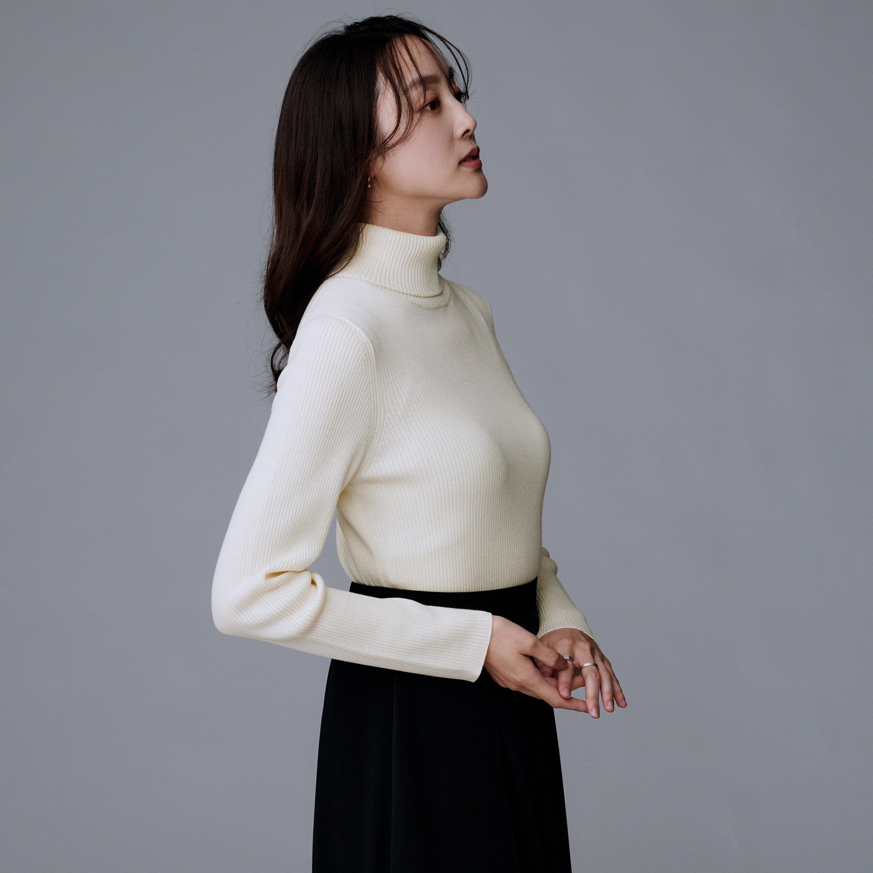 UNTITLED「【洗える/アンサンブル可能/ウール100%】リブタートルネックウールニット」|ニット・セーター|