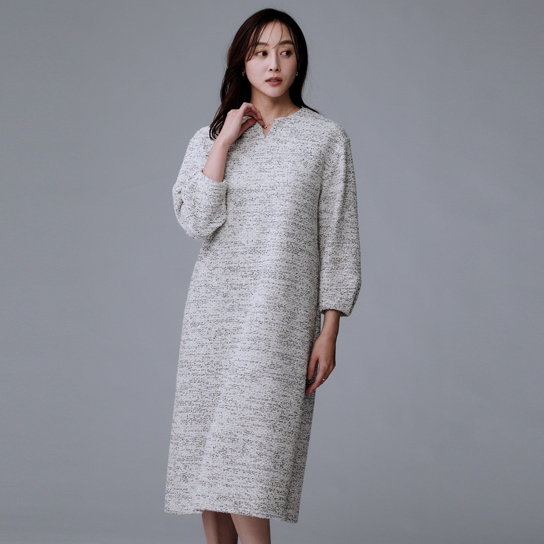 UNTITLED「【洗える/ストレッチ】ツイードジャージワンピース」|ワンピース|