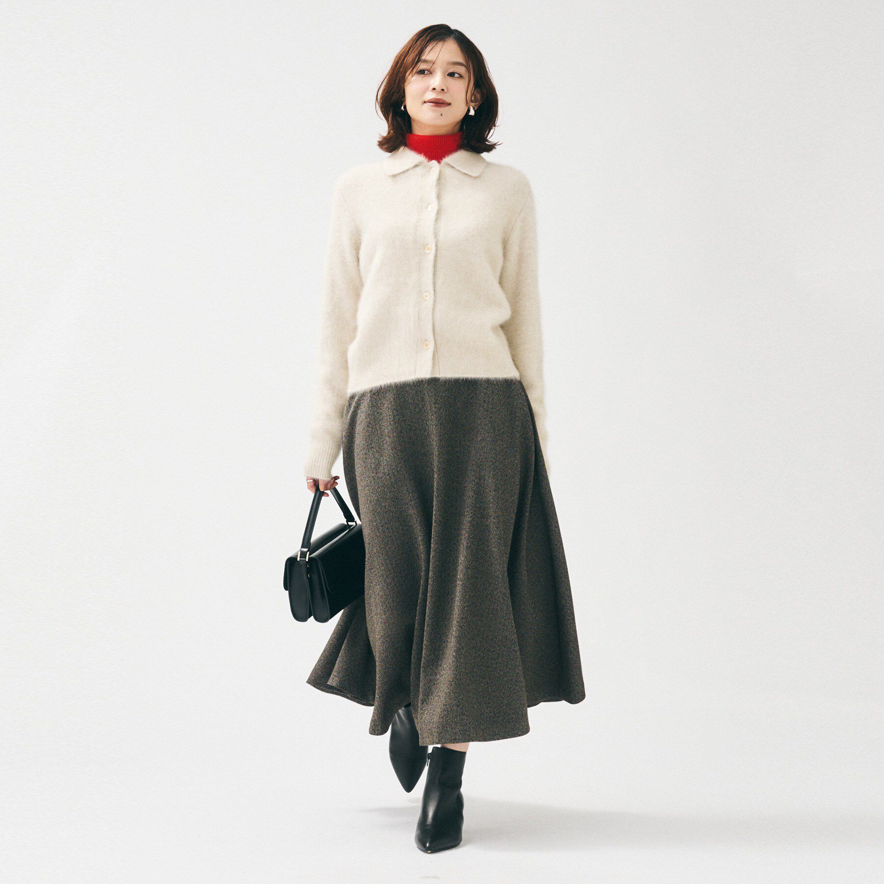 UNTITLED「【ふわふわニット/オンオフ使える】フォックスカシミヤ衿付きカーディガン」|カーディガン|