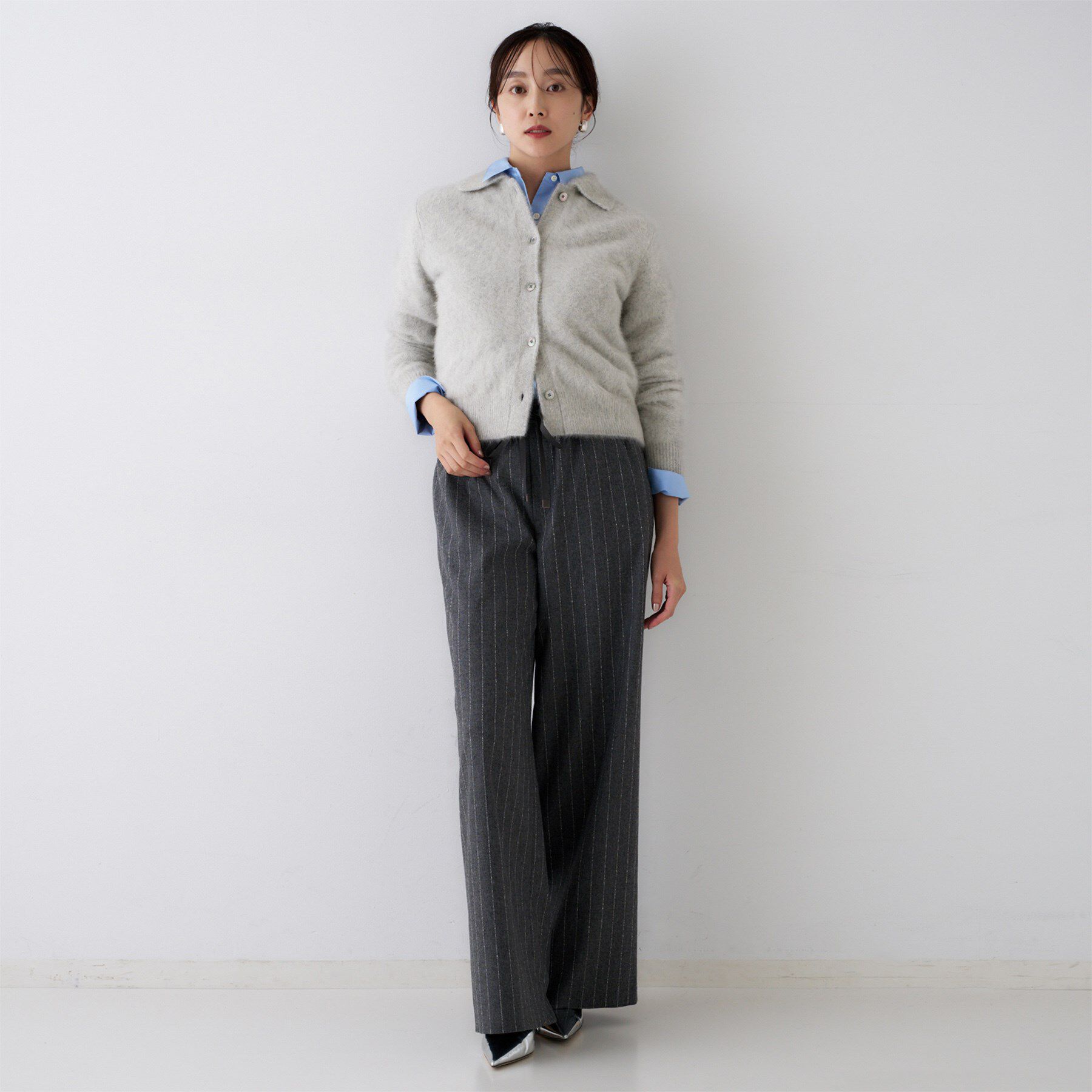 UNTITLED「【ふわふわニット/オンオフ使える】フォックスカシミヤ衿付きカーディガン」|カーディガン|