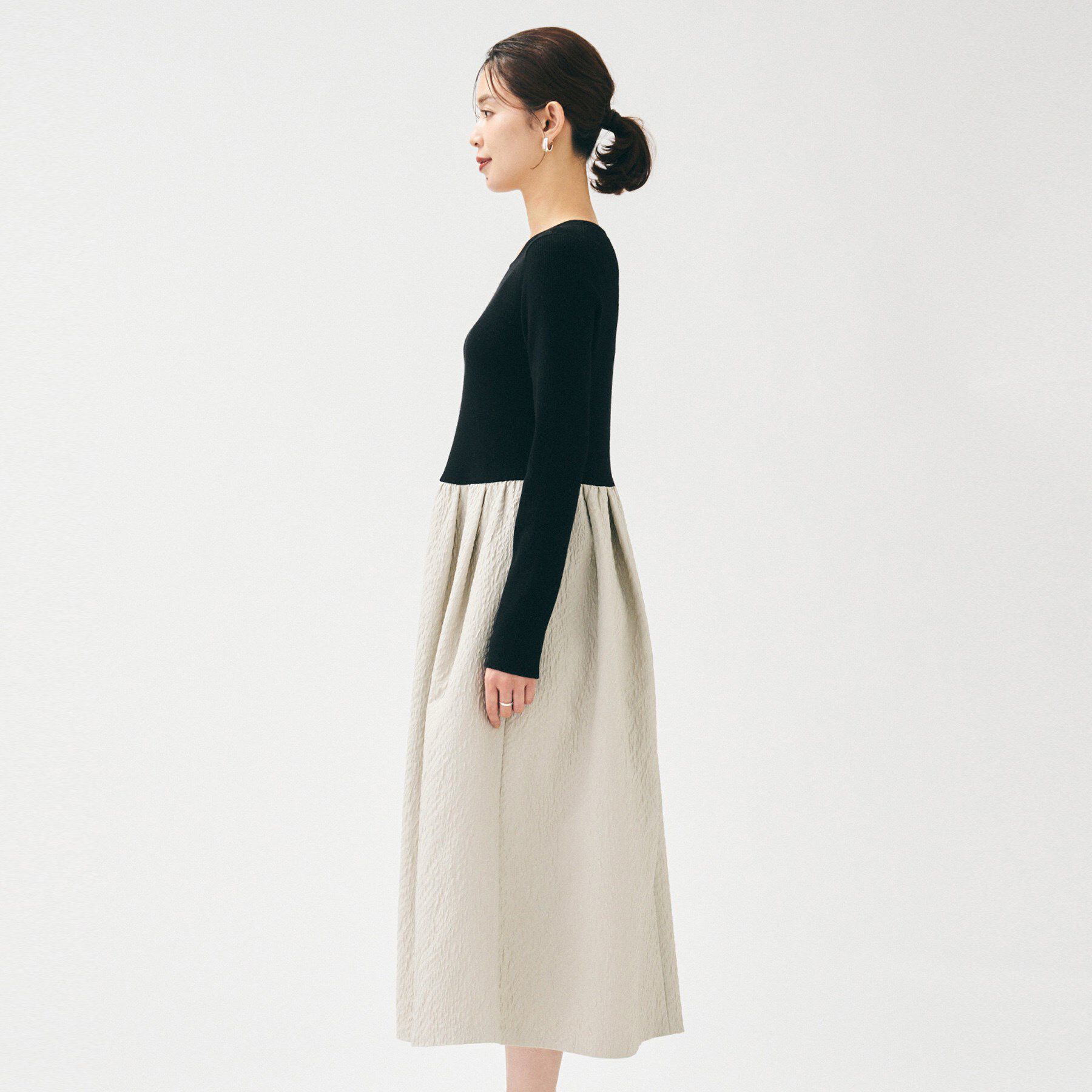 UNTITLED「【大人フェミニン/トレンド】ニット&times;ジャカード ドッキングワンピース」|ワンピース|