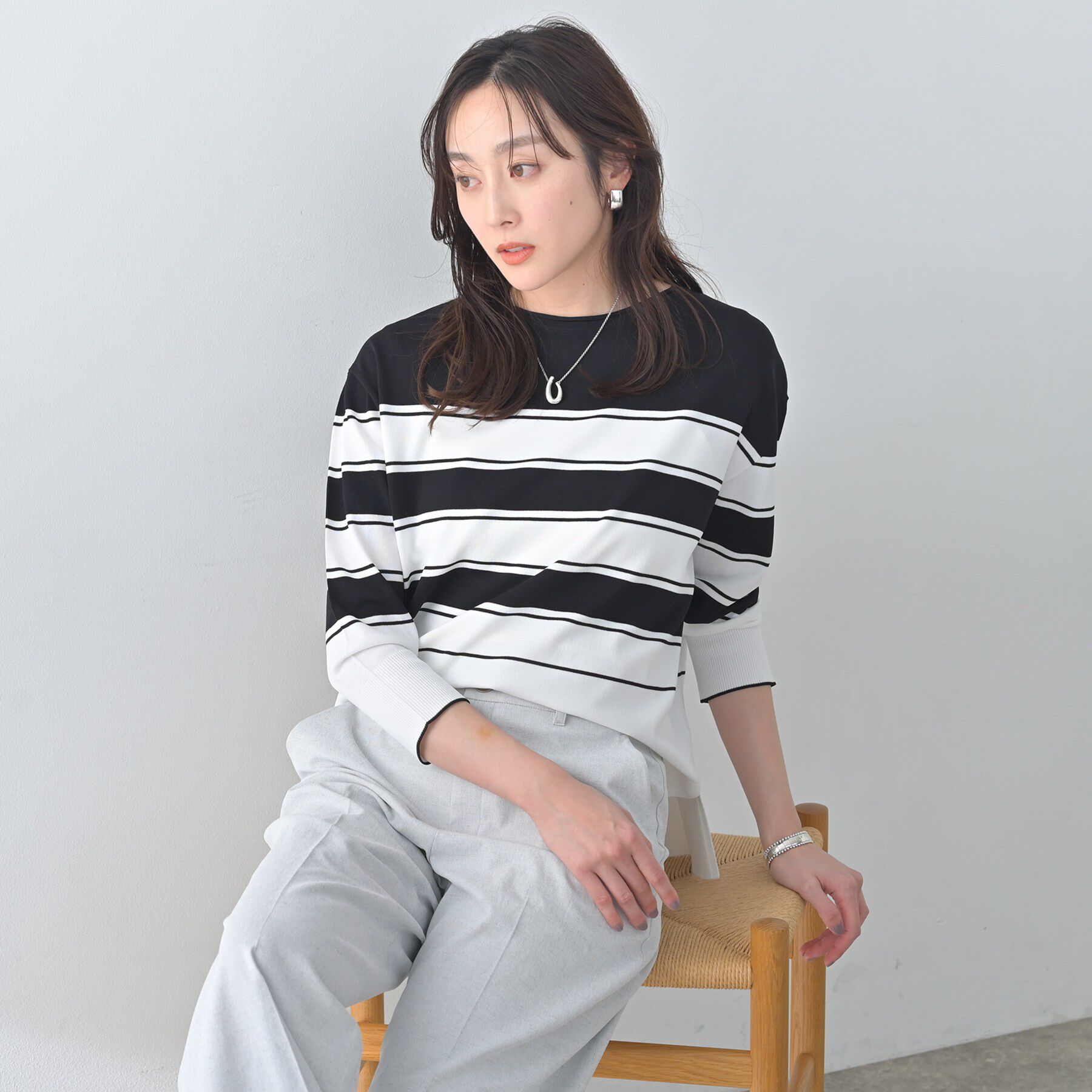 UNTITLED「【洗える/ゆったり】ボーダーボートネックニット」|ニット・セーター|