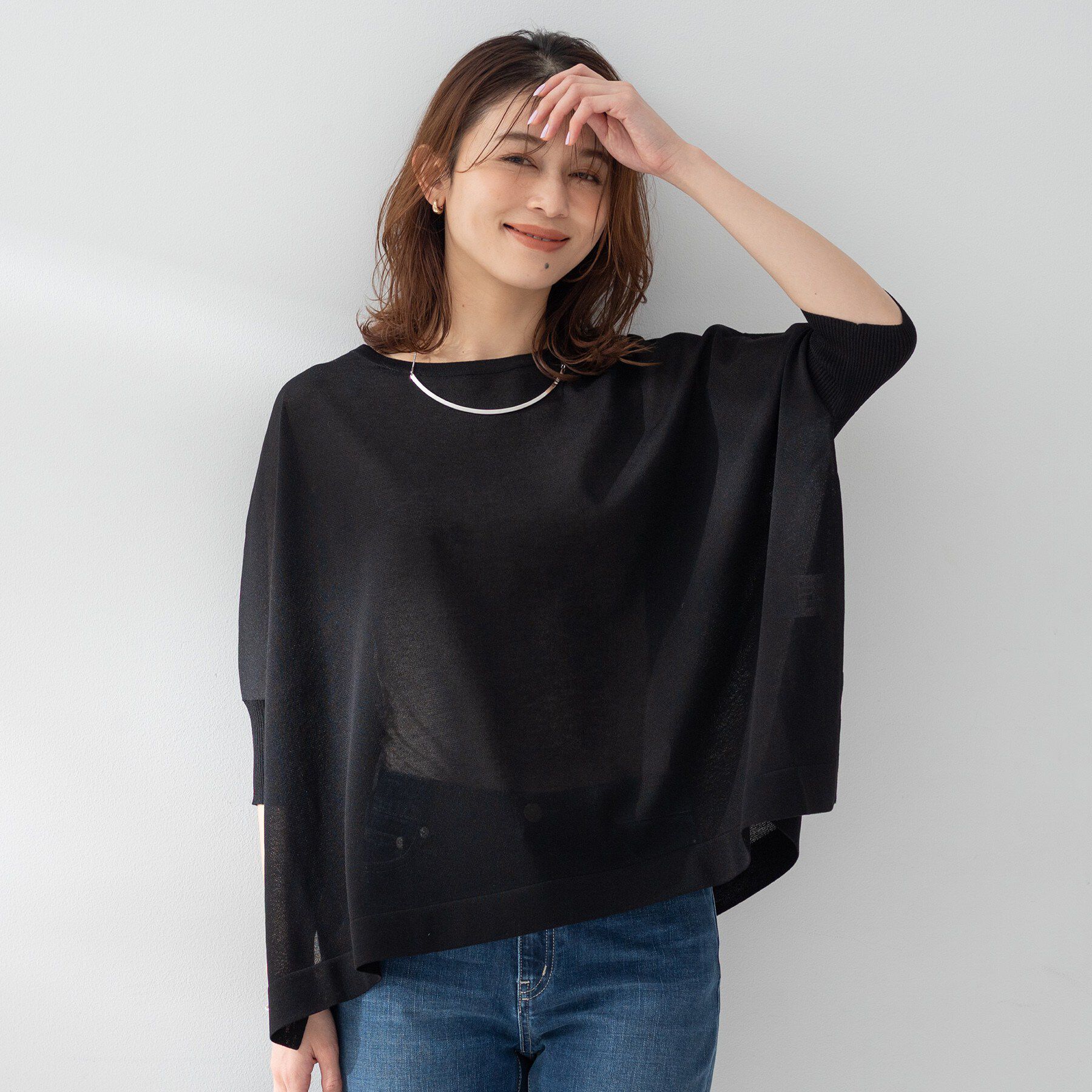 UNTITLED「【アンサンブル可/洗える】シアーレーヨンプルオーバー」|ニット・セーター|ブラック(019)