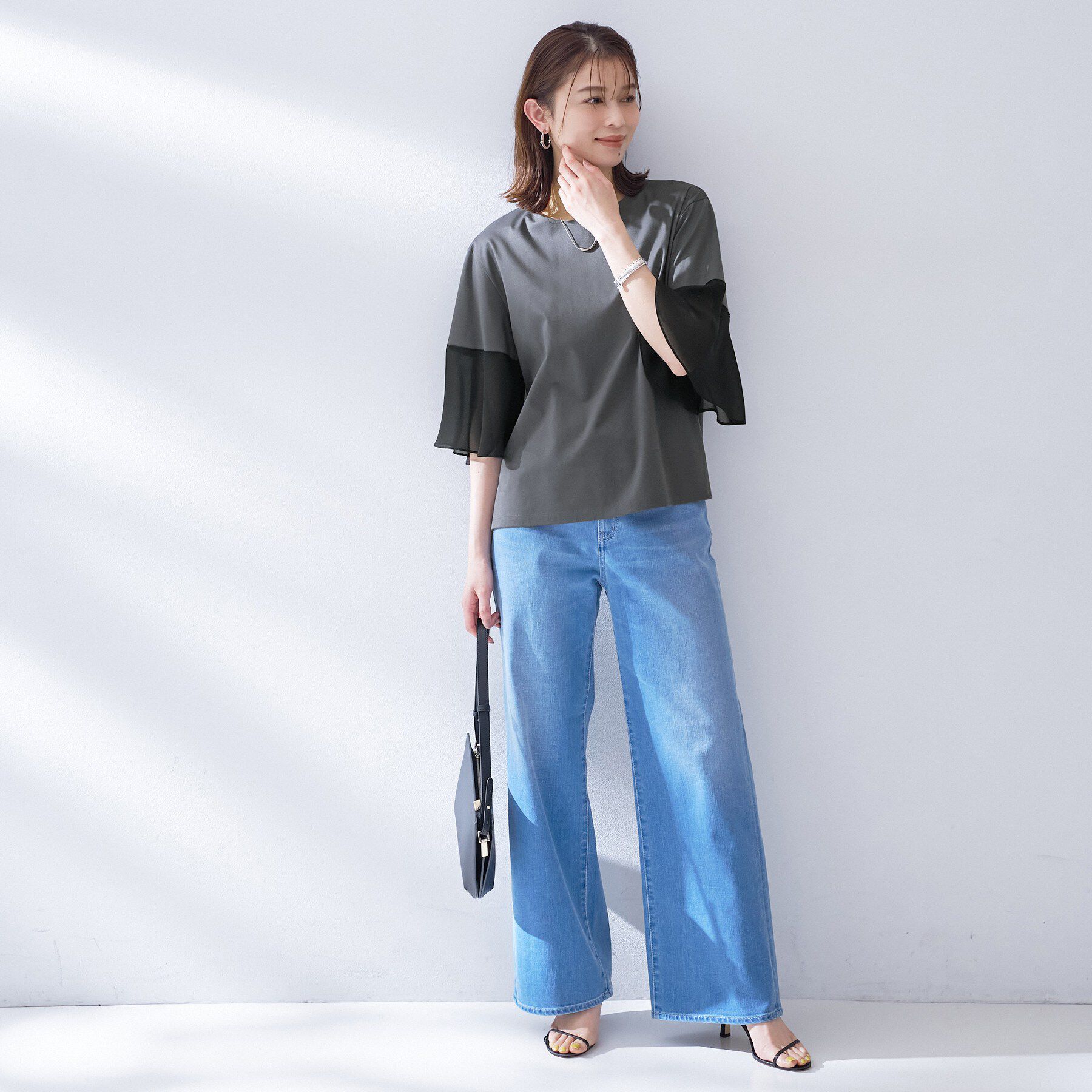 UNTITLED「【洗える／袖シアー／Tシャツ風】袖シアープルオーバー」|Tシャツ・カットソー|