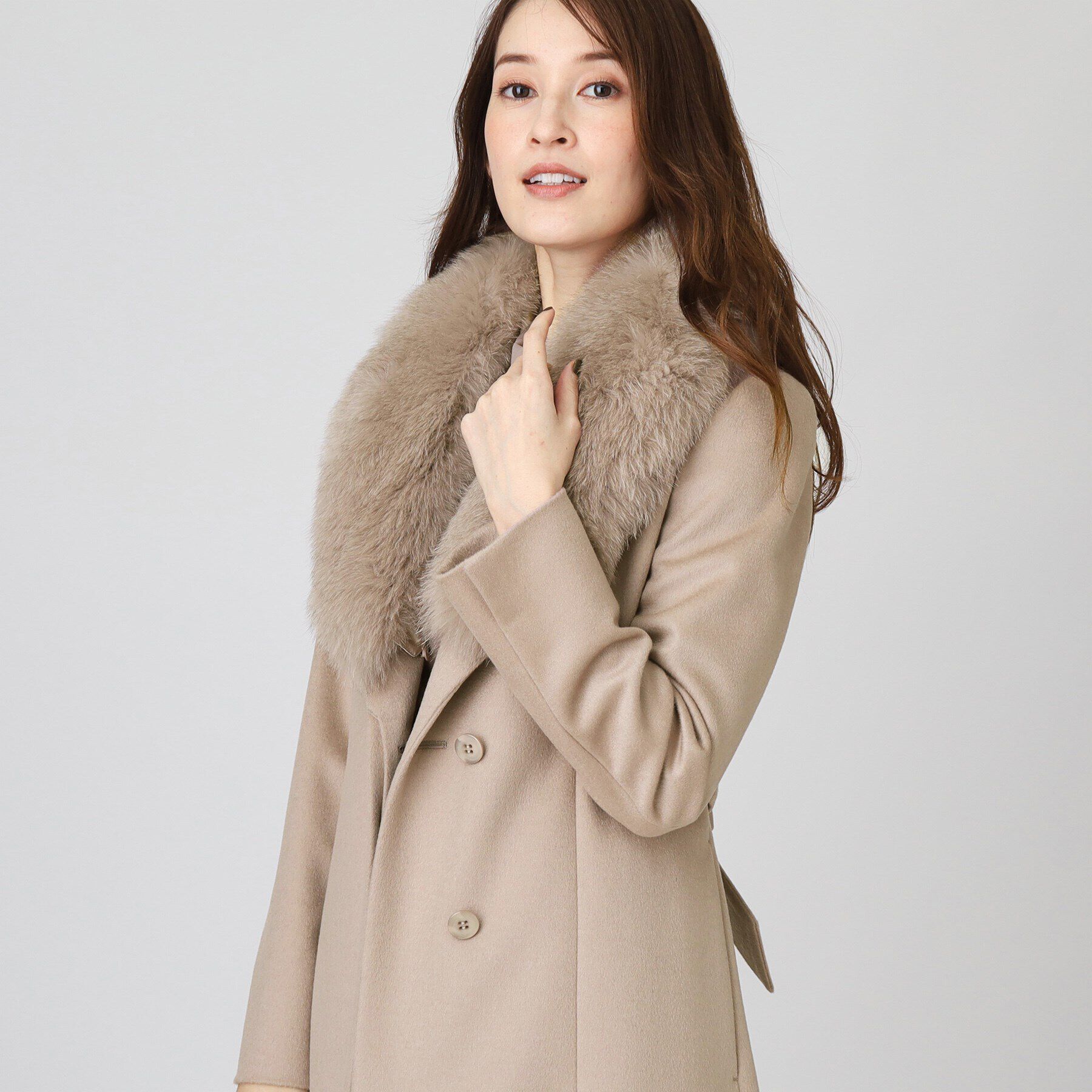 COUP DE CHANCE「【日本製／ブルーフォックスファー／カシミヤ混】ファー付ウールコート」|チェスターコート|