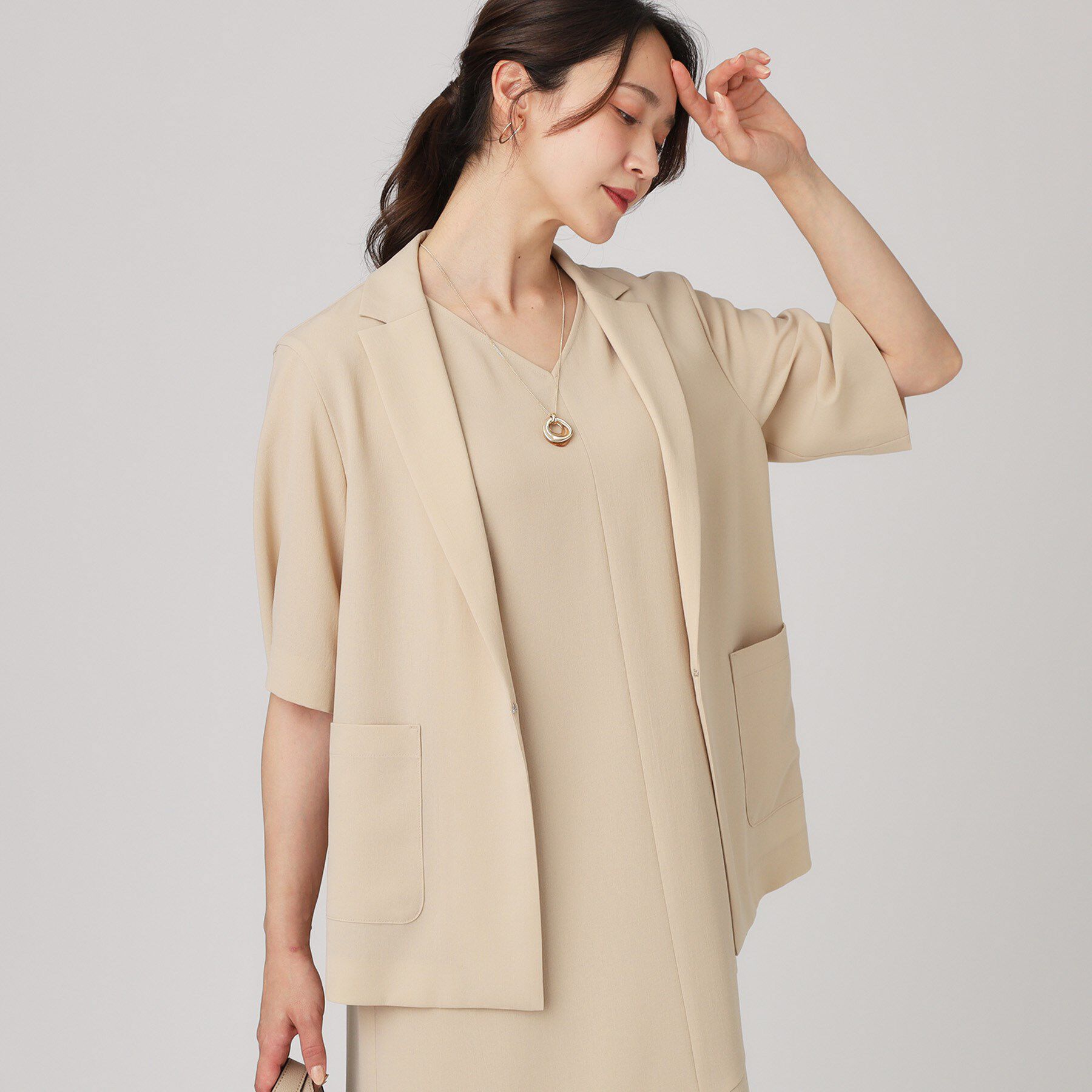 COUP DE CHANCE「【手洗い可／日本製】五分袖ジャケット」|テーラードジャケット|グレージュ(050)