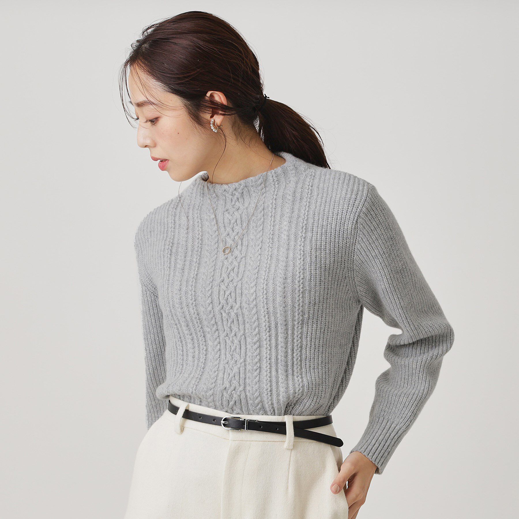 COUP DE CHANCE「【手洗い可／日本製】ケーブルデザインのニットトップス」|ニット・セーター|