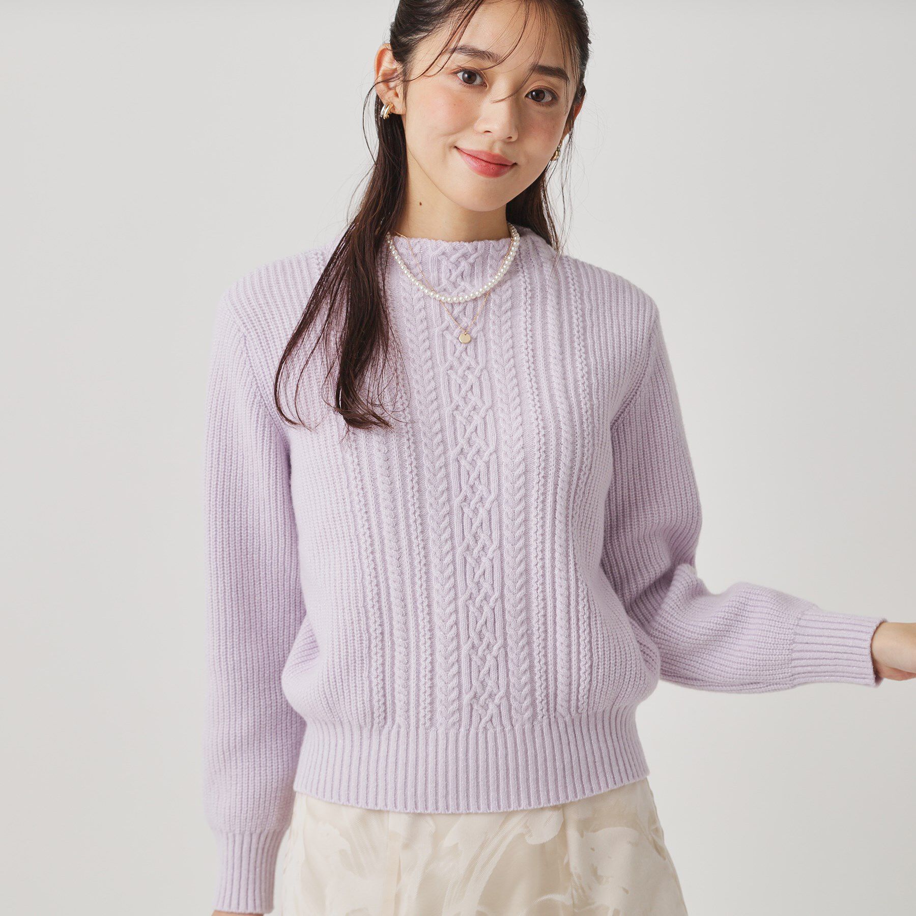 COUP DE CHANCE「【手洗い可／日本製】ケーブルデザインのニットトップス」|ニット・セーター|ラベンダー(080)