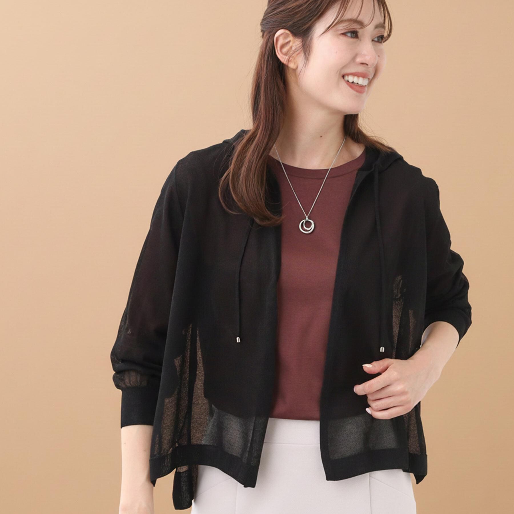 Reflect「【寒暖差対策に◎／手洗い可／旅行や通勤に】フード付きシアーカーディガン」|カーディガン|ブラック(019)