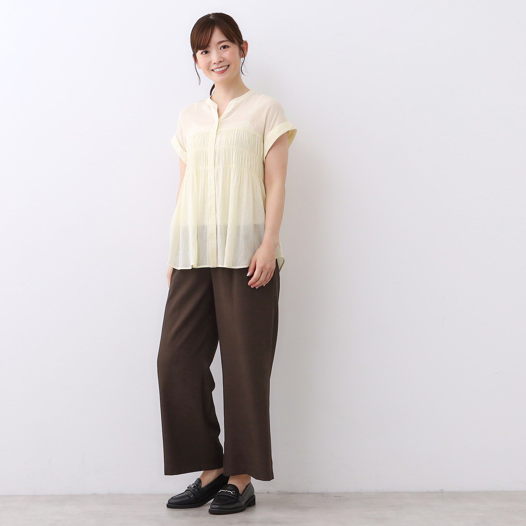 Reflect「【二の腕さりげなくカバー】シャーリングブラウス」|シャツ・ブラウス|