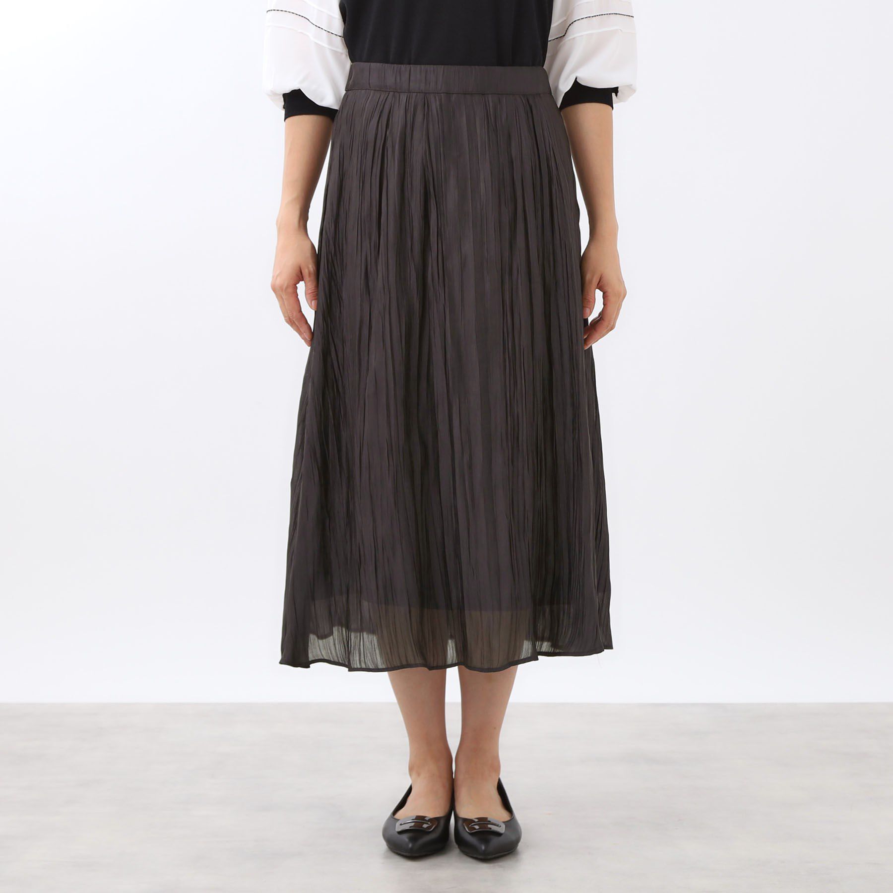 Reflect「【秋映え／華やかな揺れ感】ワッシャー加工タックフレアロングスカート」|スカート|