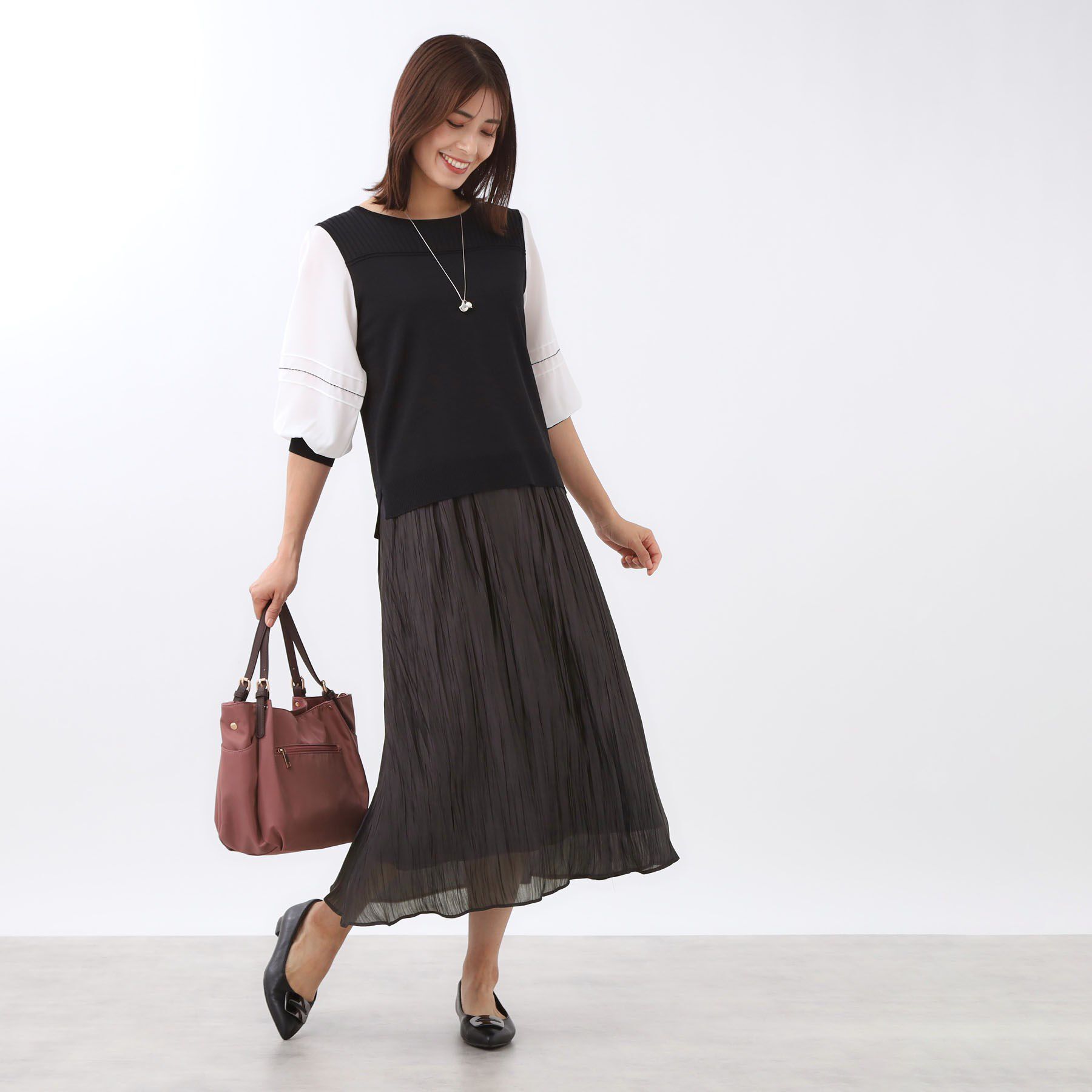 Reflect「【秋映え／華やかな揺れ感】ワッシャー加工タックフレアロングスカート」|スカート|