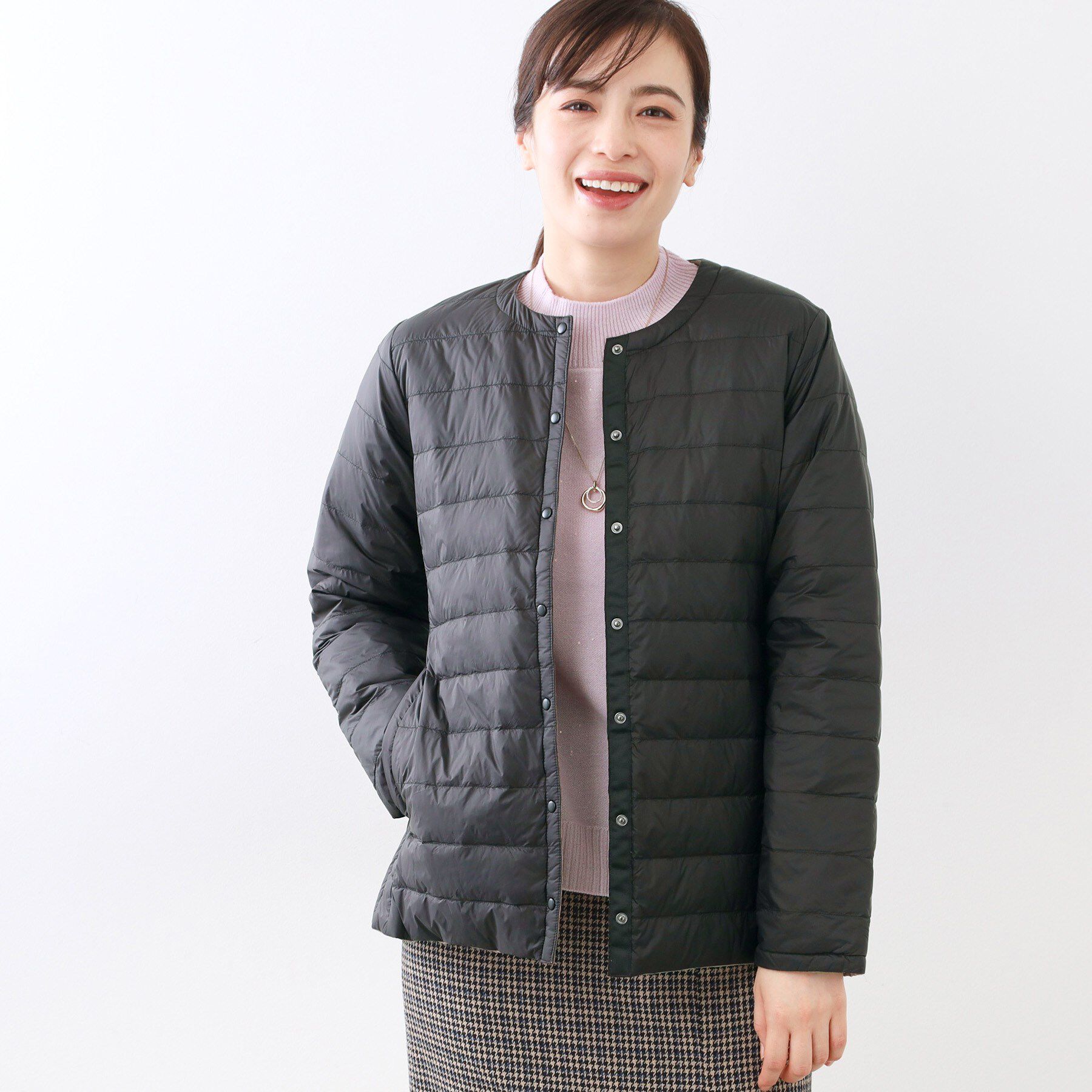 Reflect「【リバーシブルで着られる◎】ダイヤ柄キルトジャケット」|ダウン|ブラック(519)