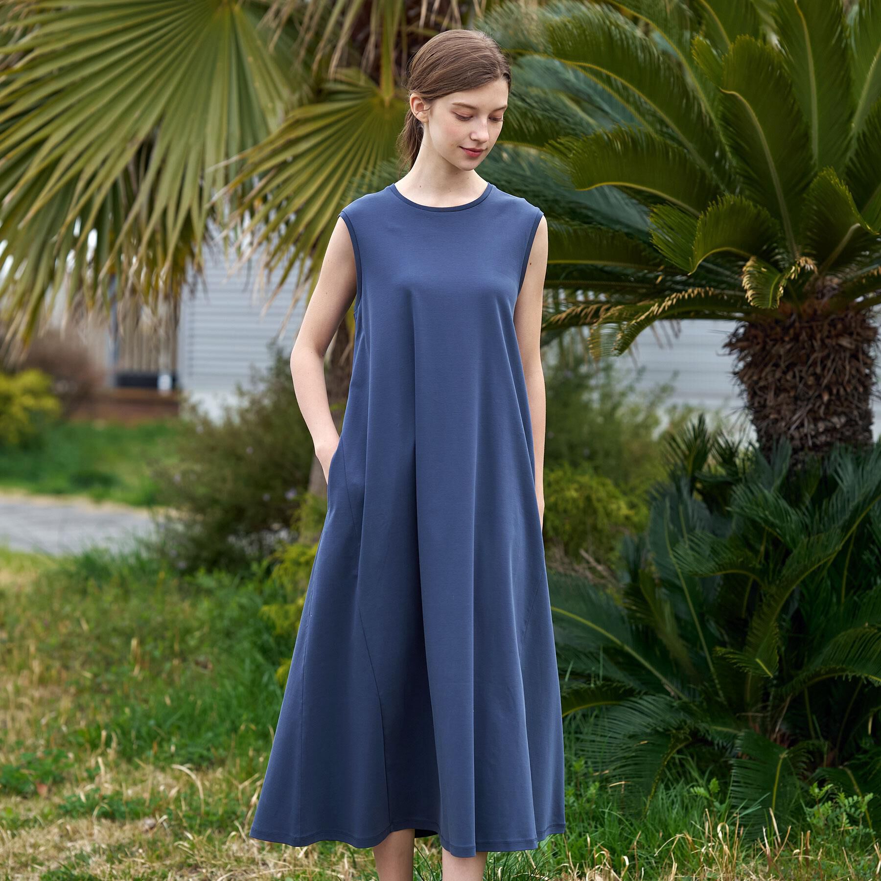 DRESSTERIOR「【接触冷感／抗菌防臭／消臭/ウォッシャブル】アイスクリアコットン フレンチスリーブワンピース」|ワンピース|