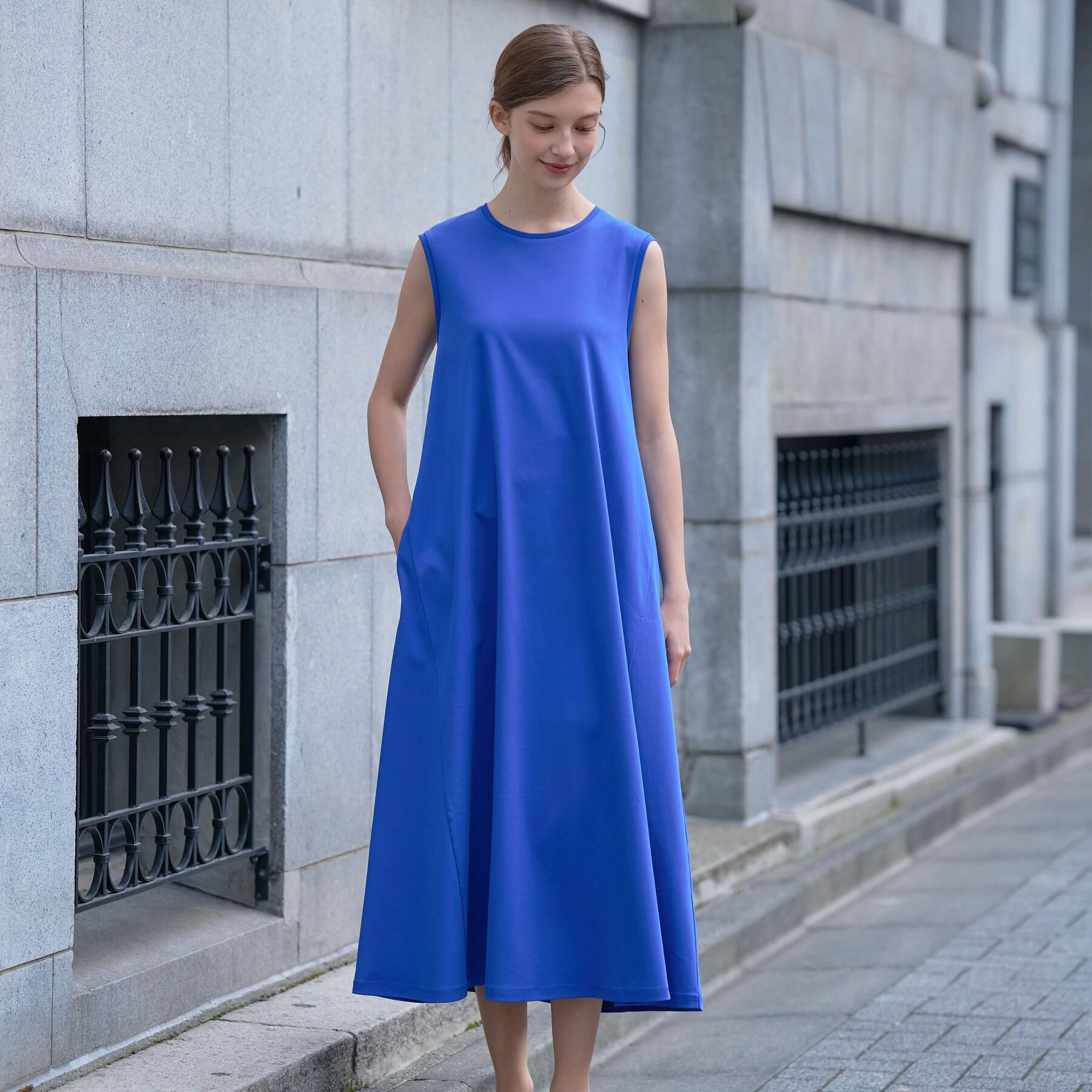 DRESSTERIOR「【接触冷感／抗菌防臭／消臭/ウォッシャブル】アイスクリアコットン フレンチスリーブワンピース」|ワンピース|