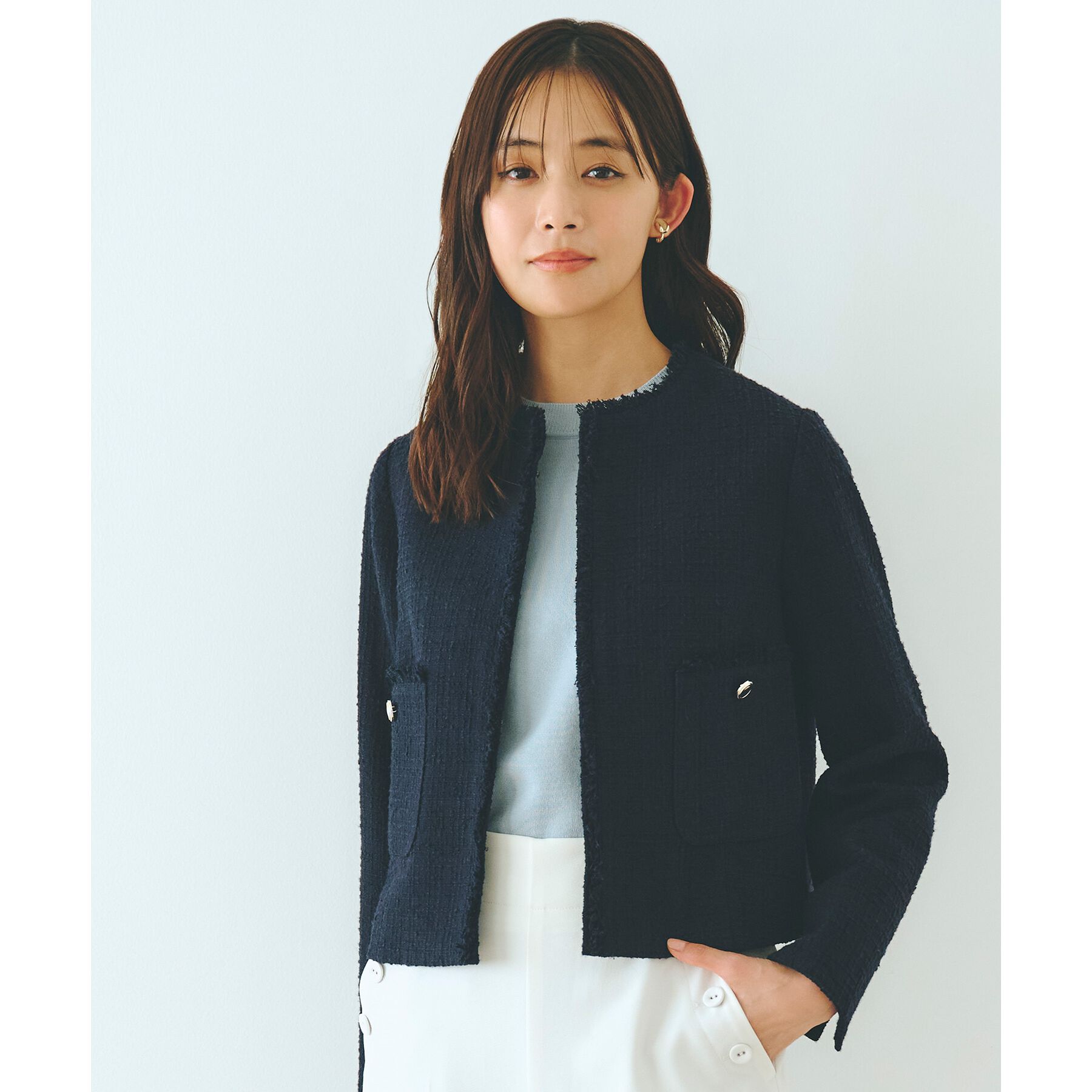 grove「【雑誌掲載】ツイードコンパクトジャケット」|ノーカラージャケット|ネイビー(094)