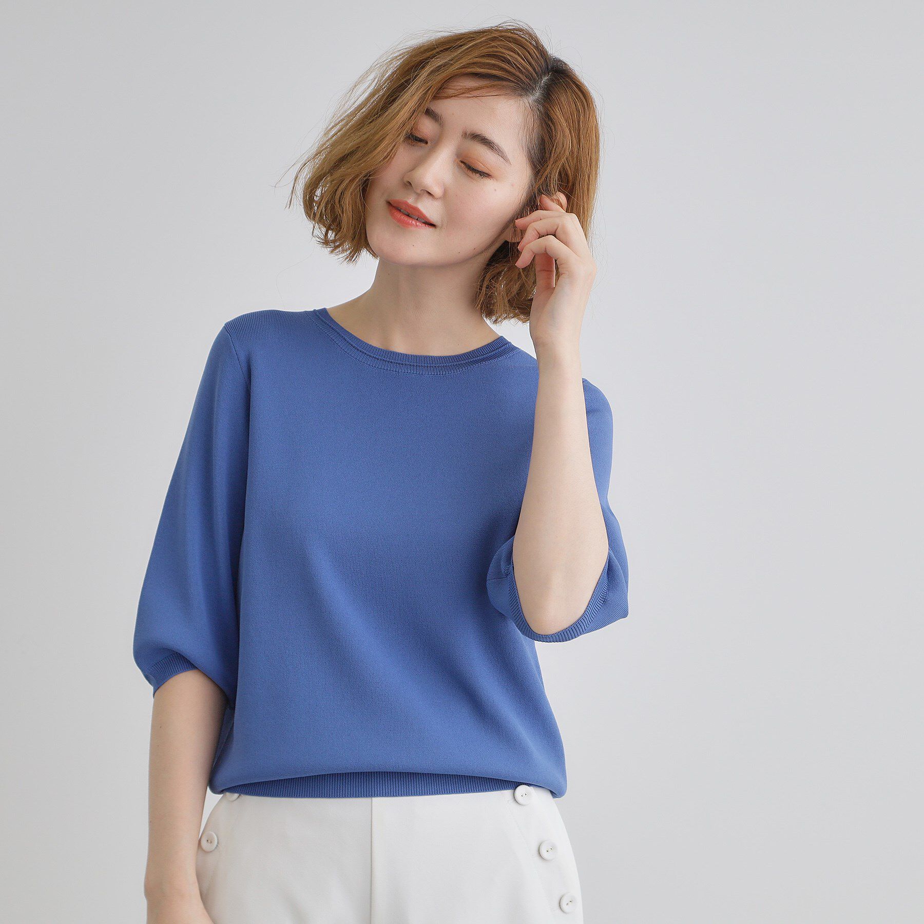 grove「ひんやり多機能・やわらかドライタッチ五分袖プルオーバー」|ニット・セーター|