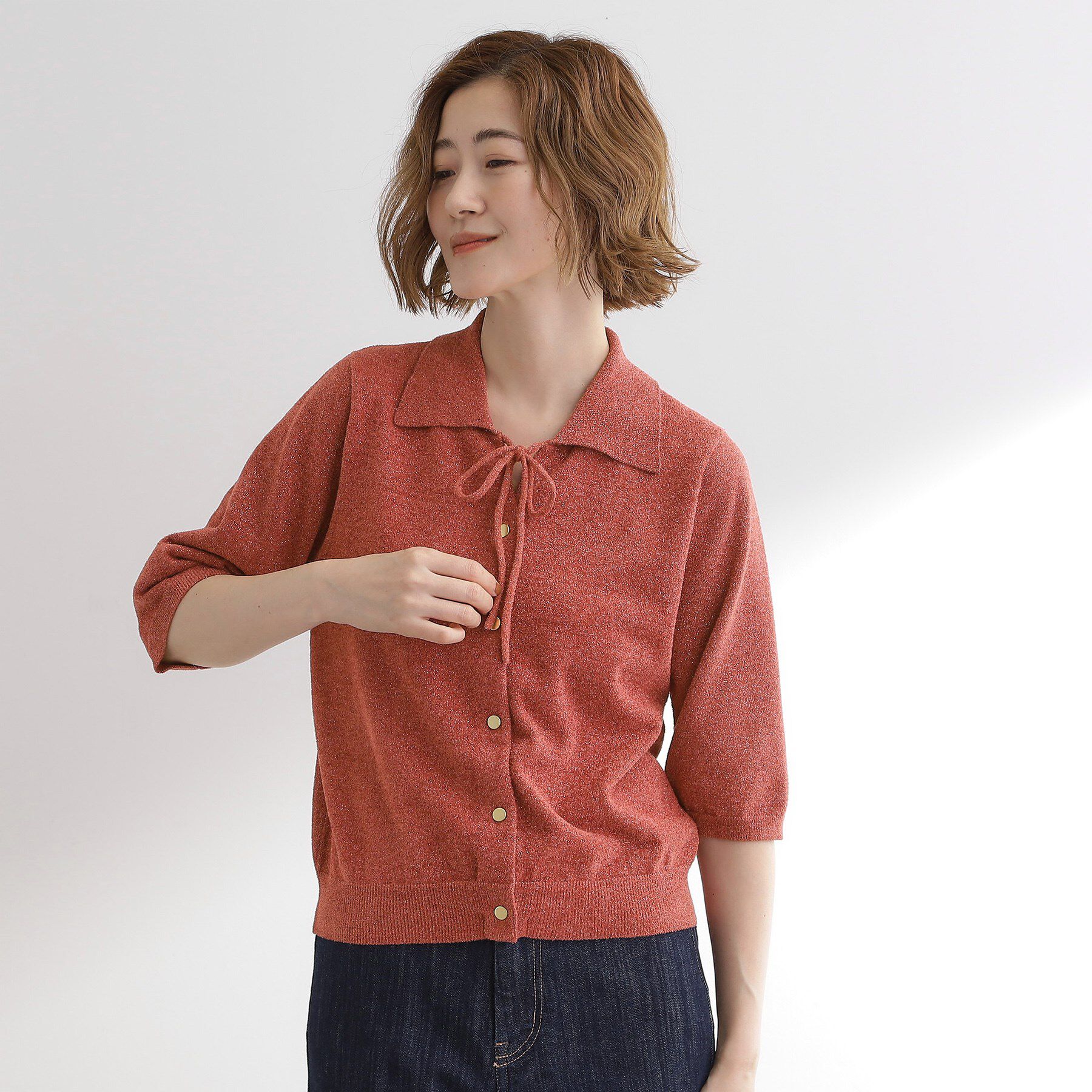 grove「華やぐラメモールで秋先取り　衿付きプルオーバーニット」|ニット・セーター|