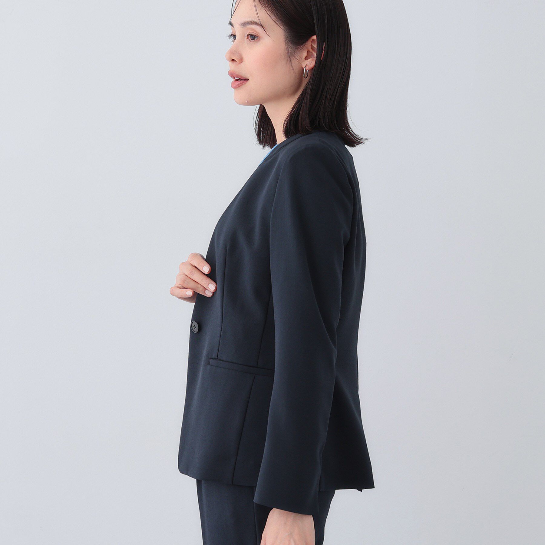 INDIVI「【定番スーツ／UVケア／洗える】ウール調ノーカラージャケット」|スーツ|