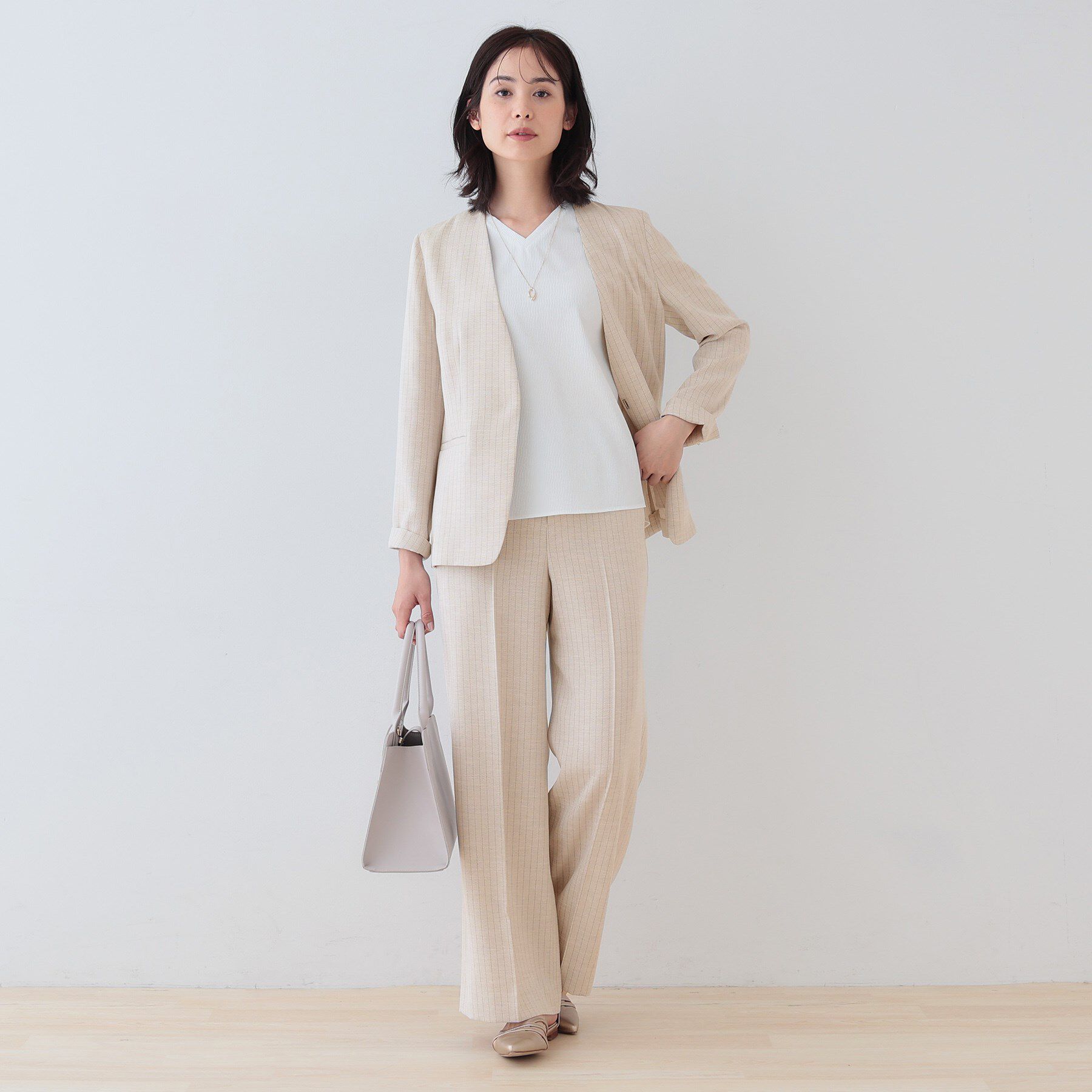 INDIVI「【こなれSETUP】リネンライクノーカラージャケット」|ノーカラージャケット|