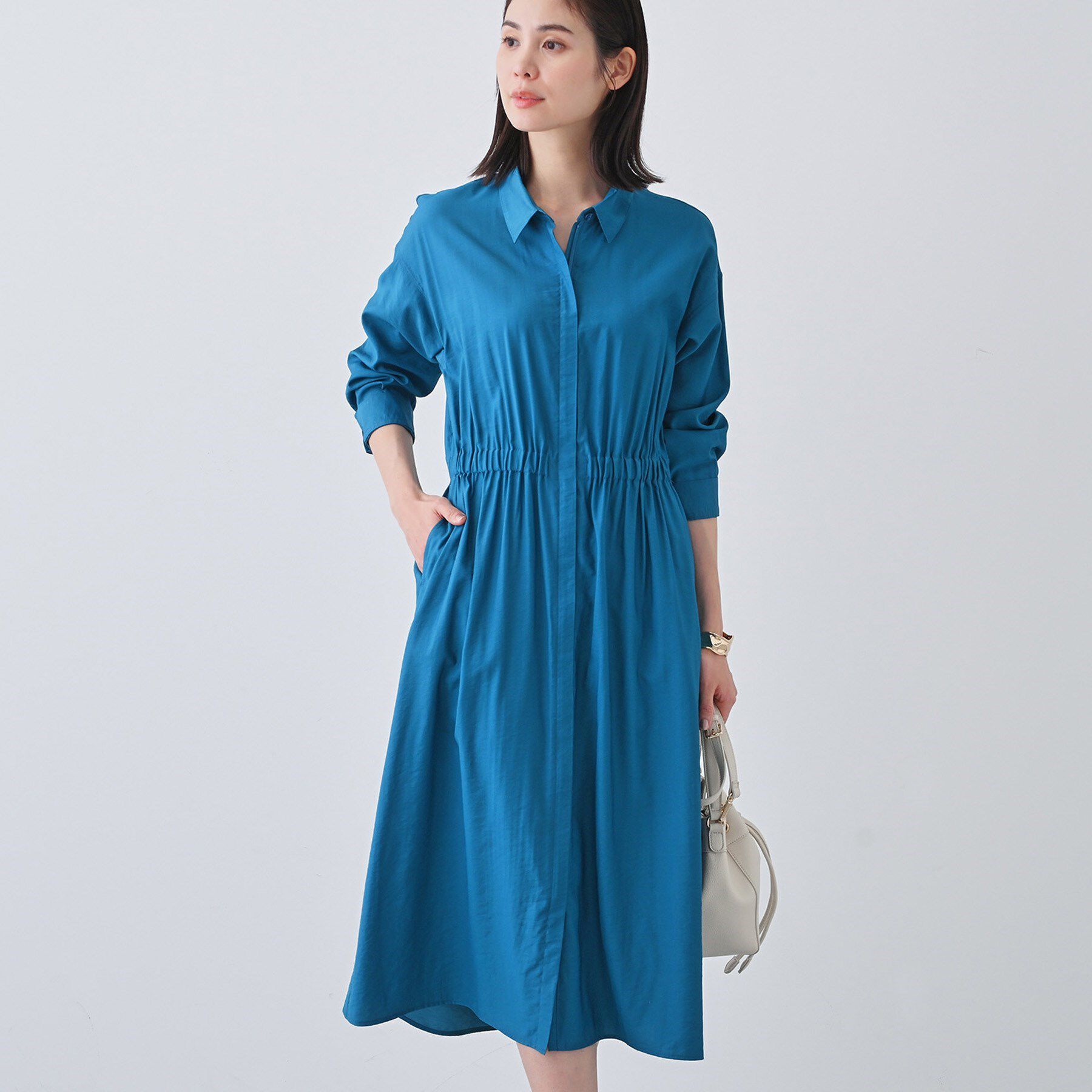 INDIVI「【洗える／2WAY】ワッシャー素材シャツ羽織りワンピース」|ワンピース|