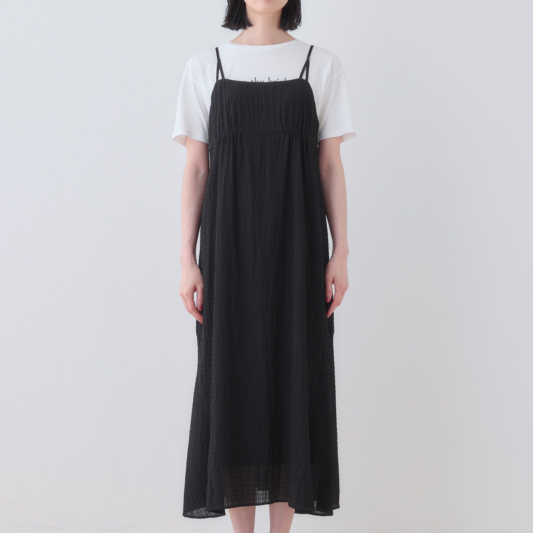 INDIVI「【洗える／凹凸素材】シャーリング調素材キャミワンピース」|ワンピース|