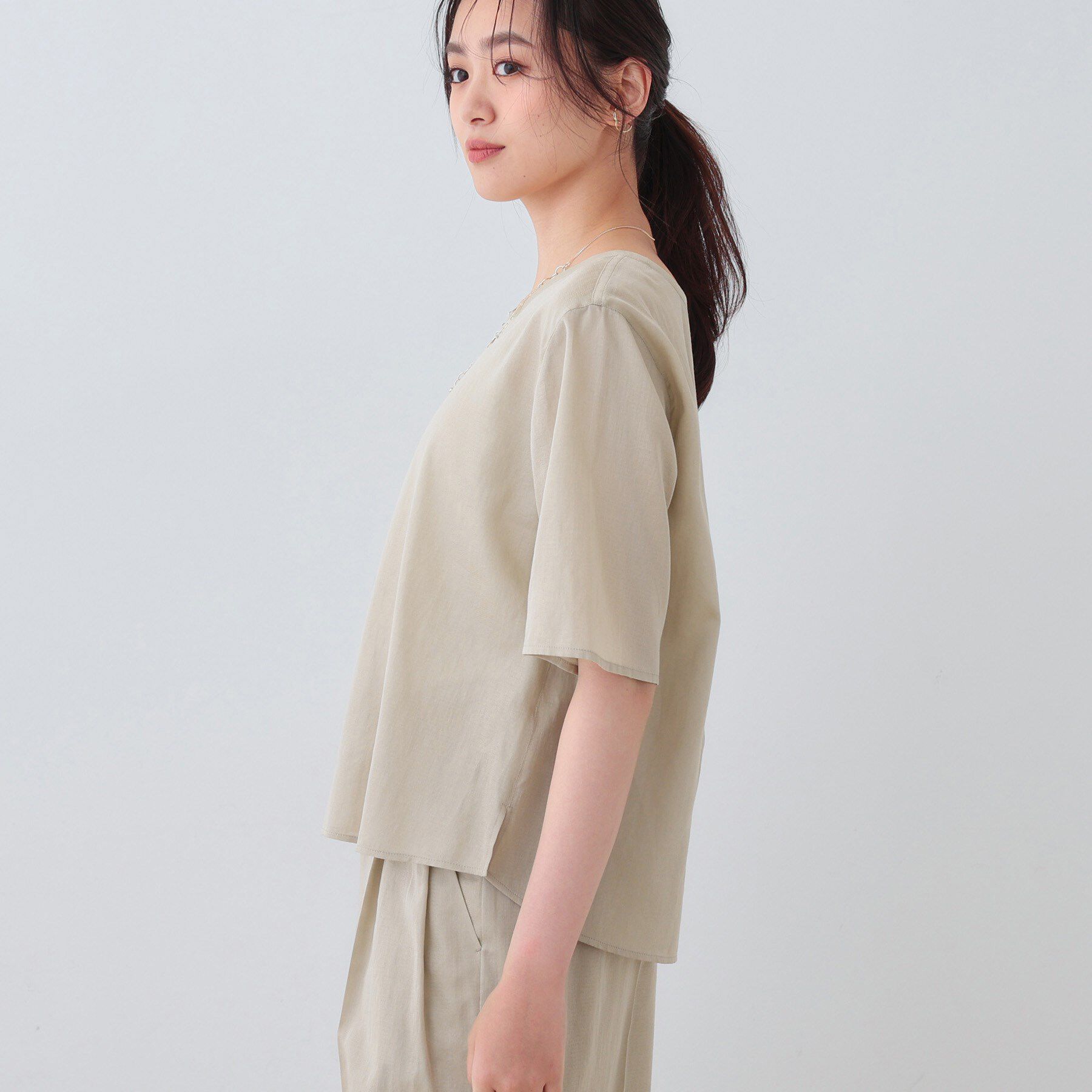 INDIVI「【日本製／SETUP可能】ガーゼ素材Tブラウス」|シャツ・ブラウス|