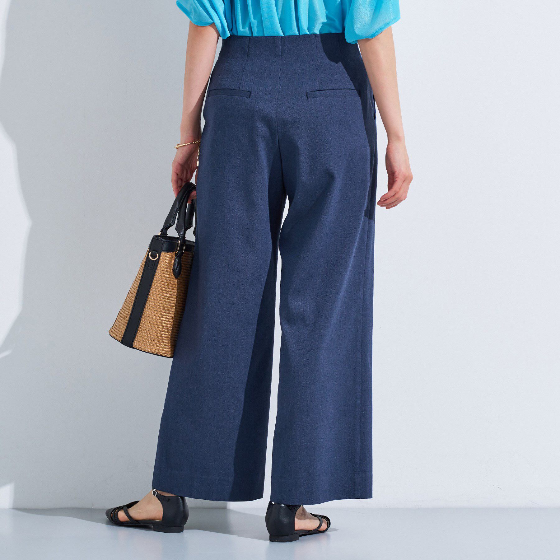 INDIVI「【デニムライク】マリンボタン リネン混ワイドパンツ」|その他|