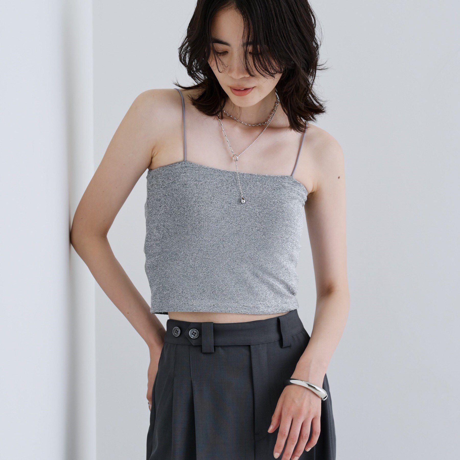 GALLEST「【一部店舗限定】カップ付きラメキャミソール」|キャミソール|シルバー(006)